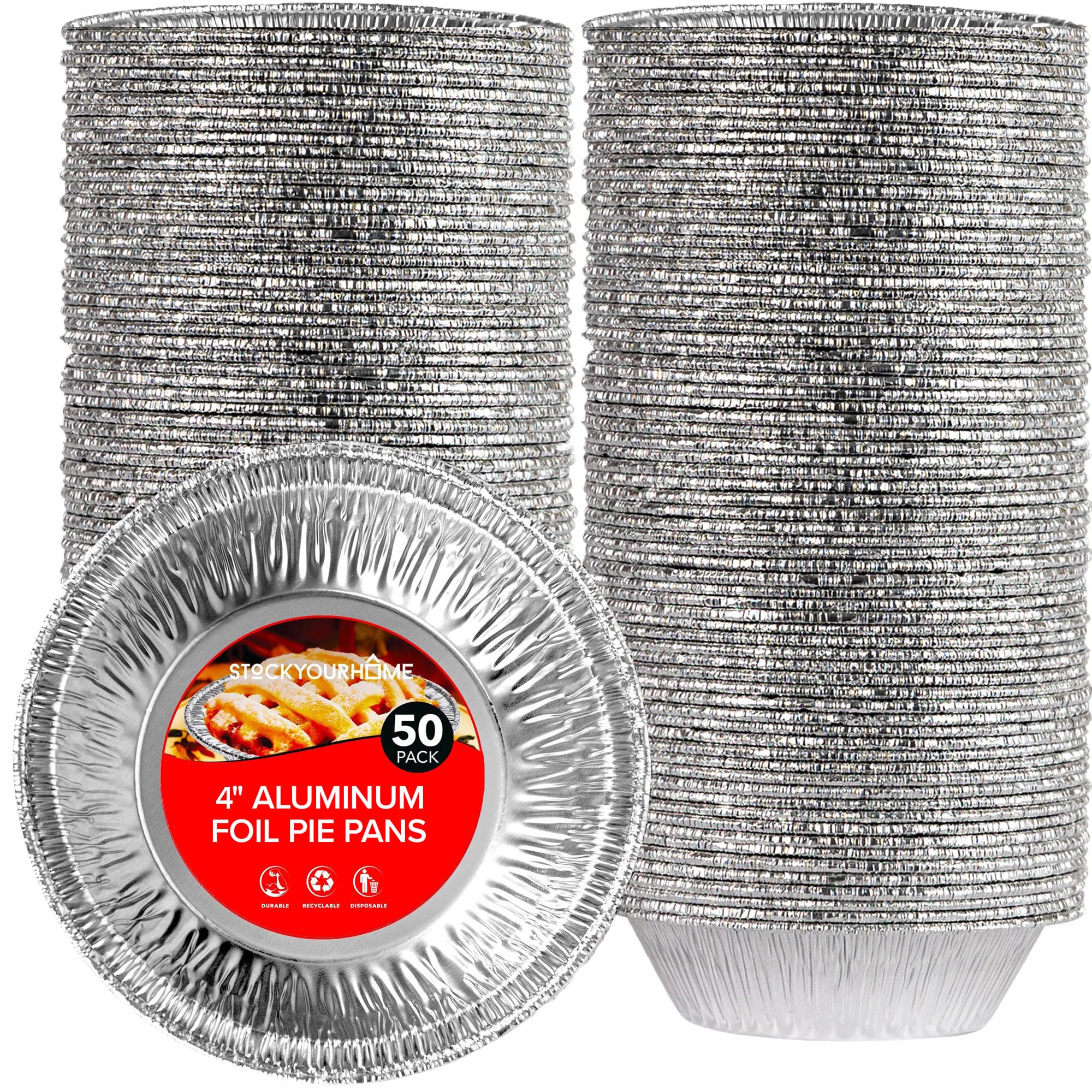 Stock Your Home 4 Inch Mini Aluminum Foil Pans (50 Count) – Disposable Small Tins for Baking Tiny Treats, Fruit Tarts, Quiche, and Mince Pies
