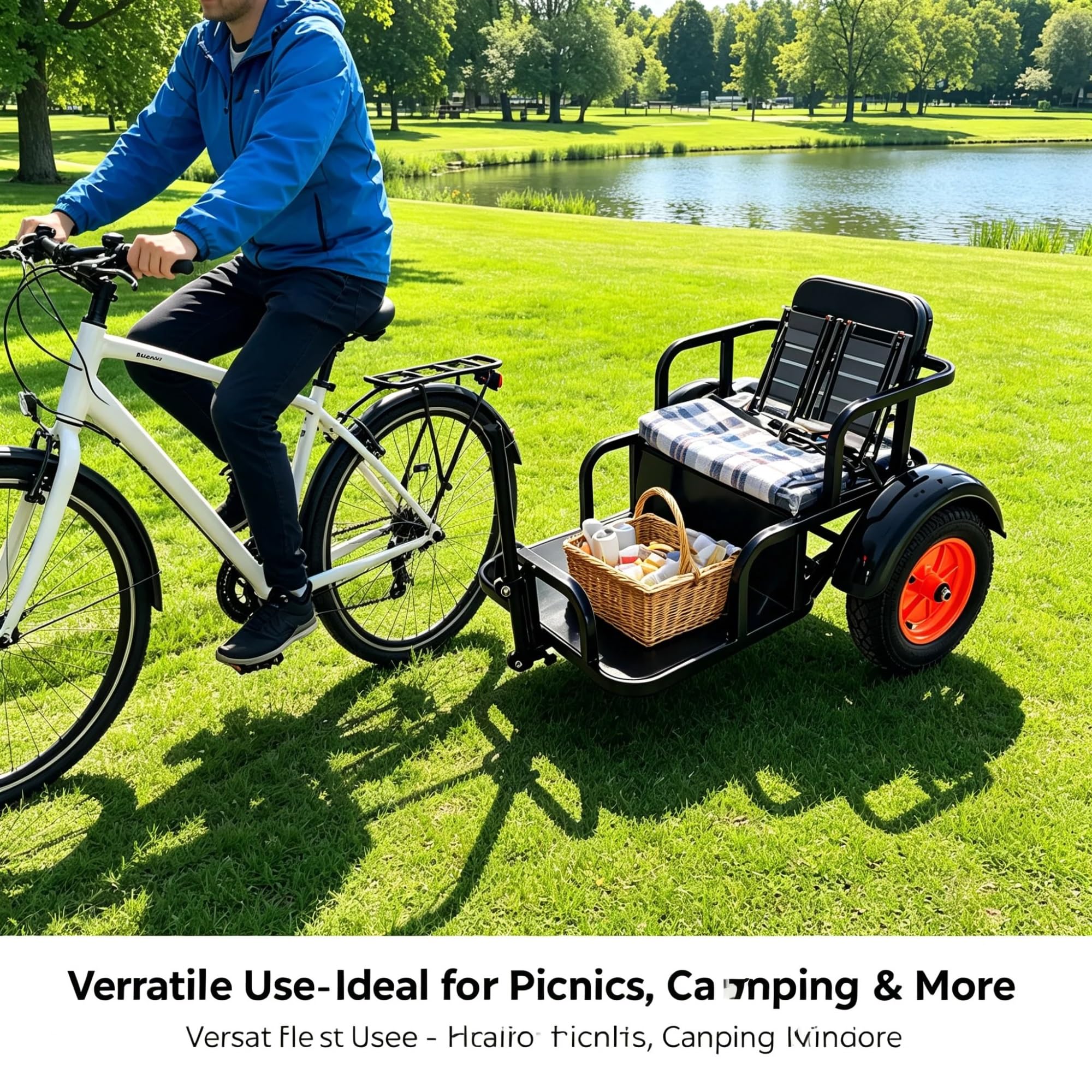 Remolque Carga Bici, para Camping, Pesca y Compras | Bastidor Acero Transporta Equipo Camping, Cañas y Compras, Compatible con Bicis y E-Bikes