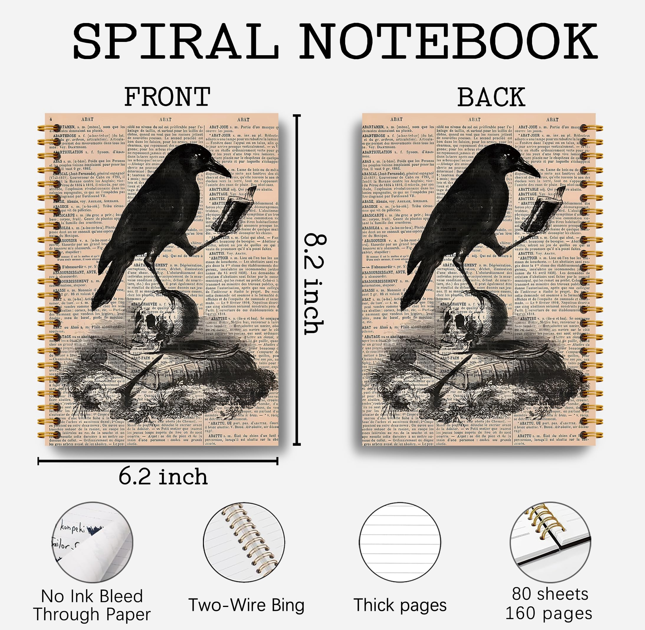 Guymn Cuaderno gótico de cuervo de calavera – Diario gótico, diario genial, cuaderno de bruja, material de bruja, suministros de oficina góticos, cuaderno de Halloween, cuaderno de espiral de 5.5 x
