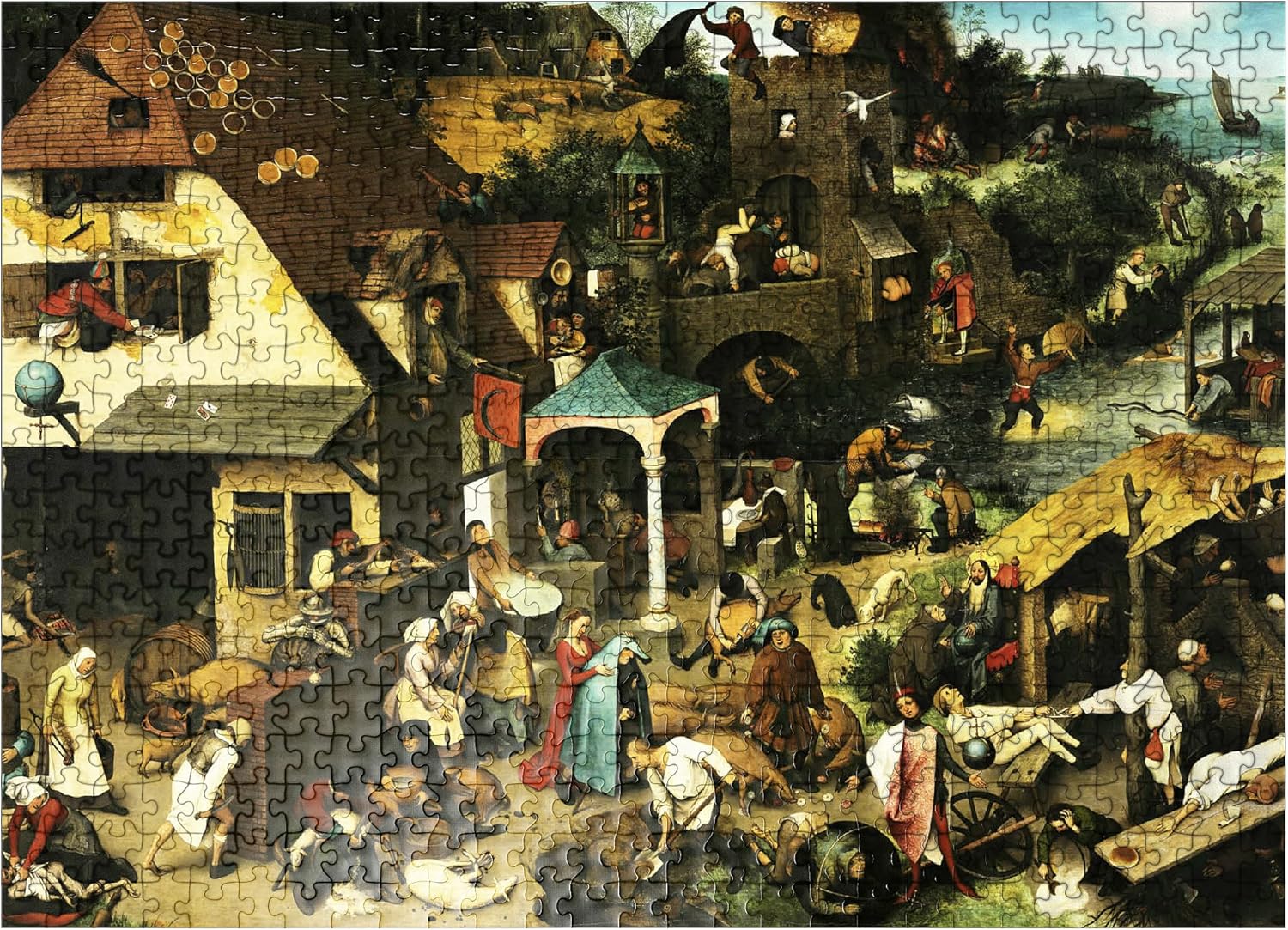 MyPuzzle Netherlandish Proverbs 1559 By Pieter Bruegel The Elder - Premium 1000 Piece Jigsaw Puzzle for Adults