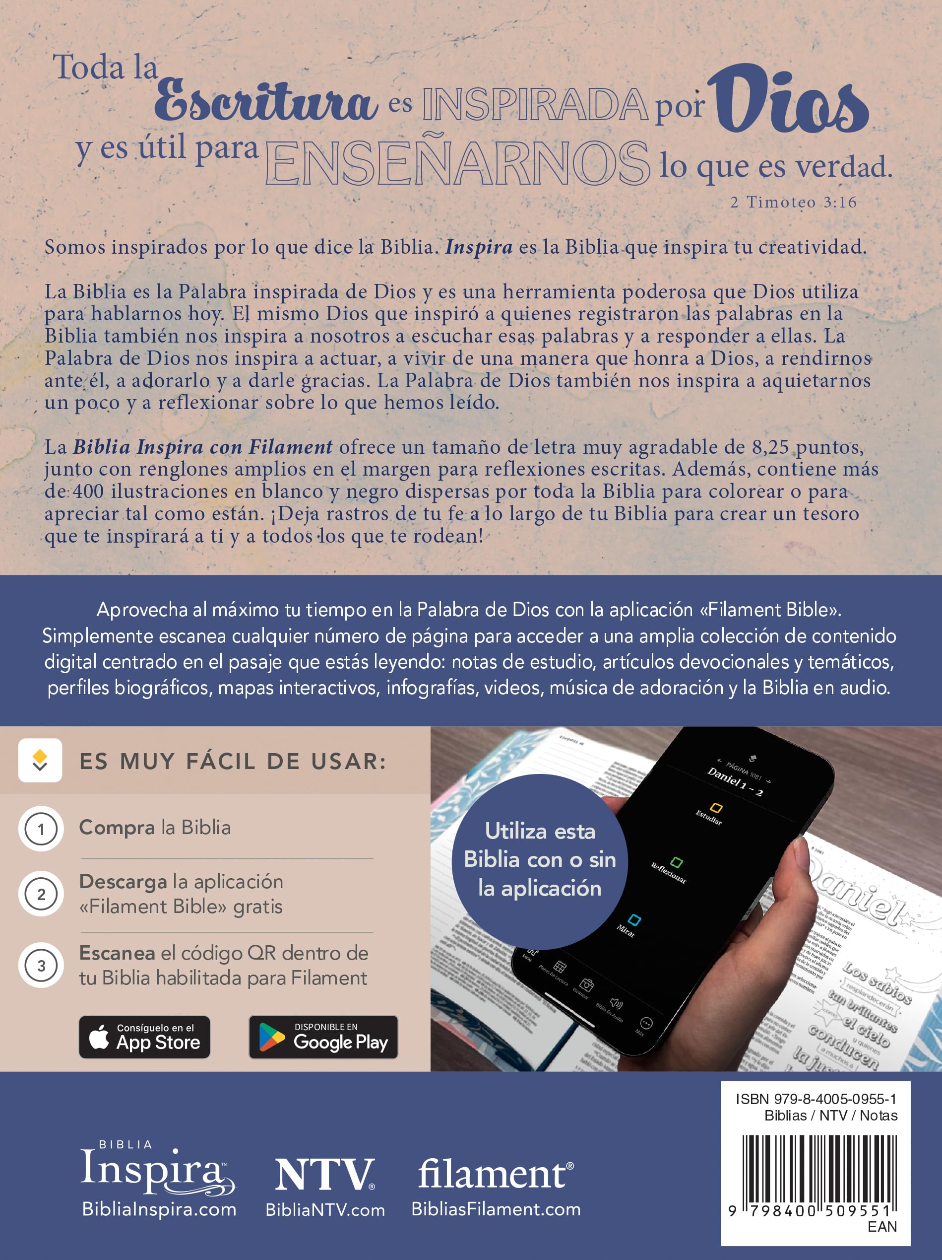 Biblia Inspira NTV con Filament (SentiPiel, Acuarela rosa) (Spanish Edition)