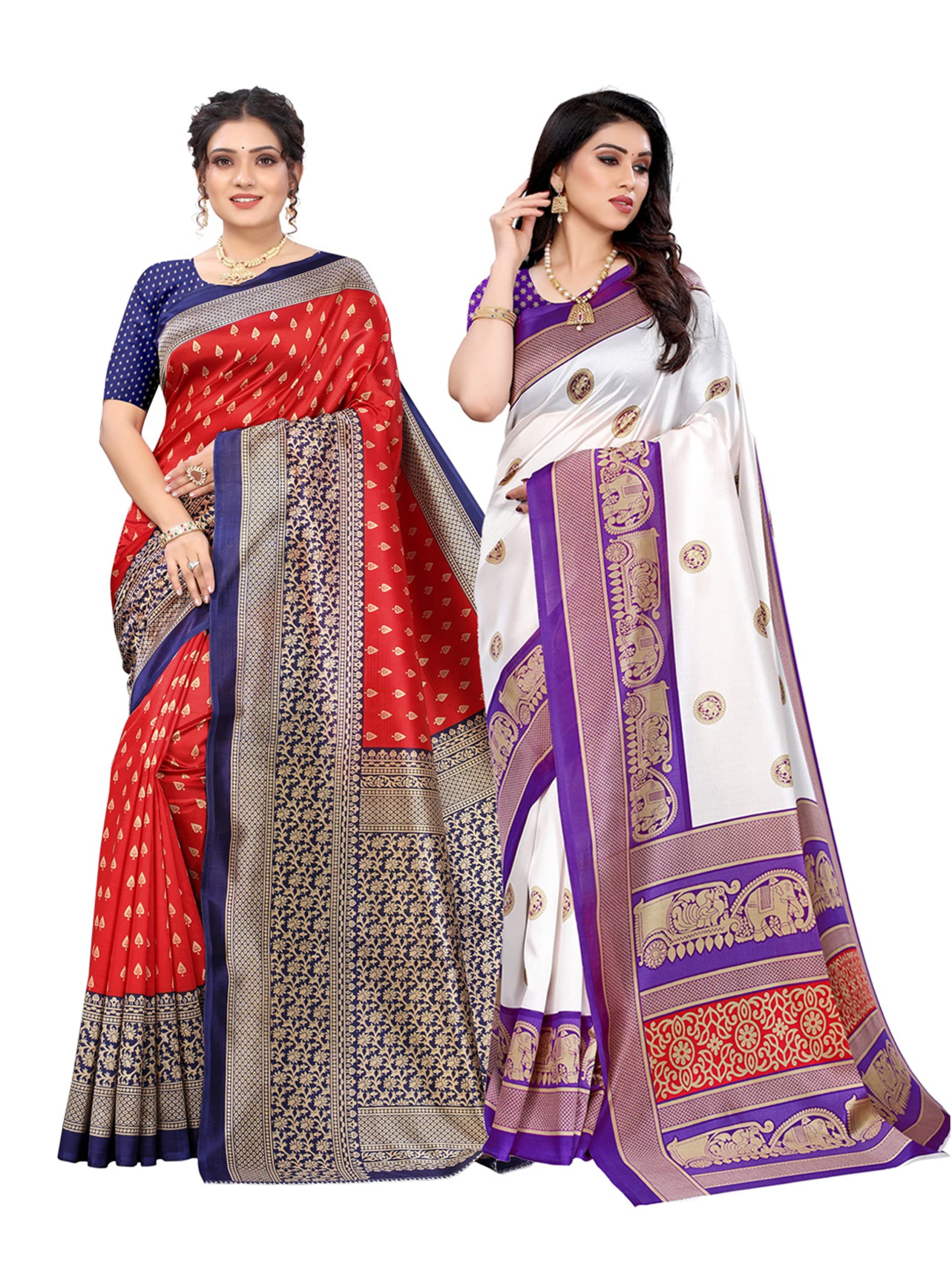 Pisara Women's Art Silk Printed Saree With Blouse Piece(Pack of 2)