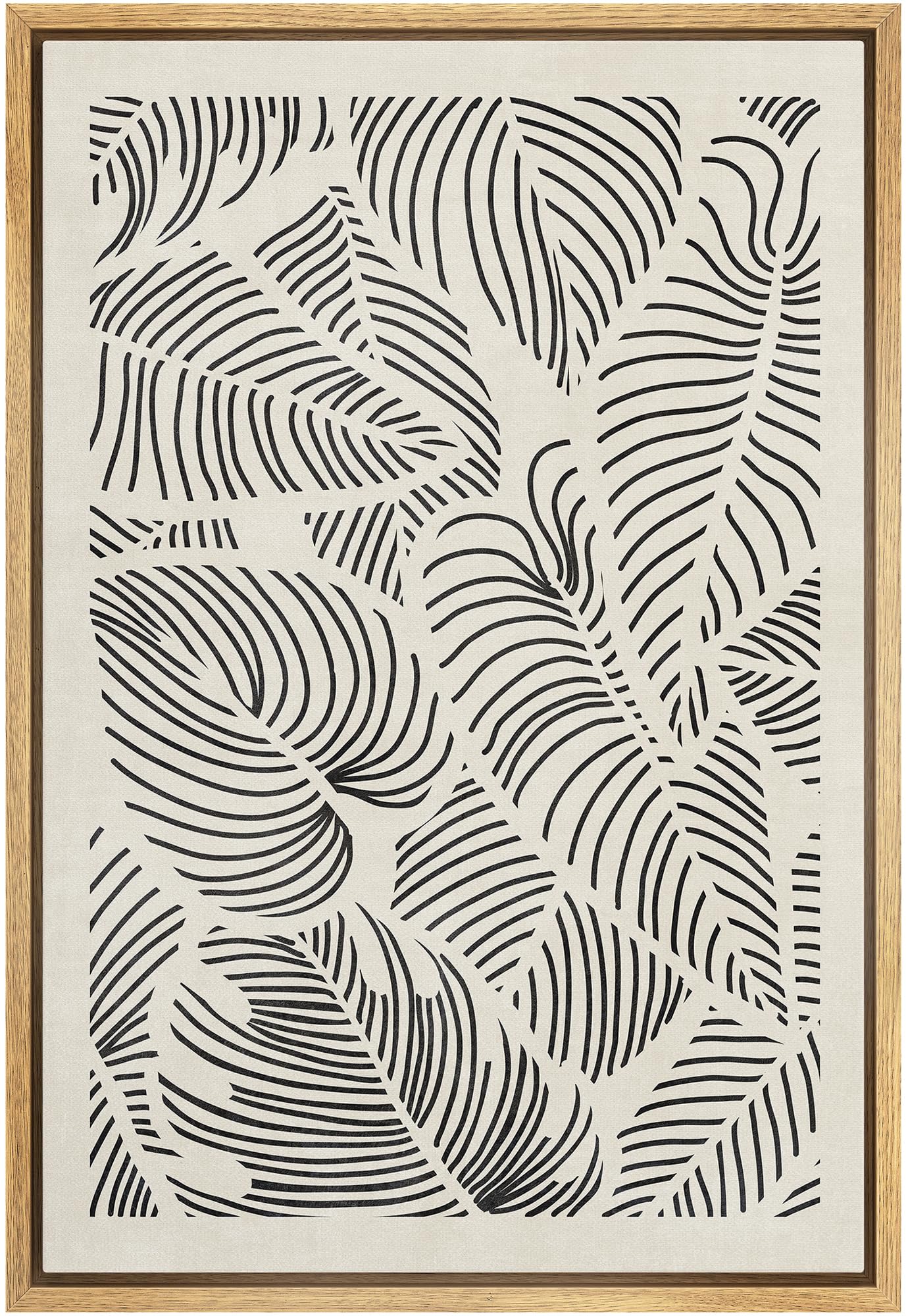 IDEA4WALL Framed Canvas Print Wall Art Hawaiian Black & White Tropical Island Leaf Print Abstract Shapes Illustrations Modern Art Decorative Minimalist Multicolor for Bedroom - 24"x36" Natural