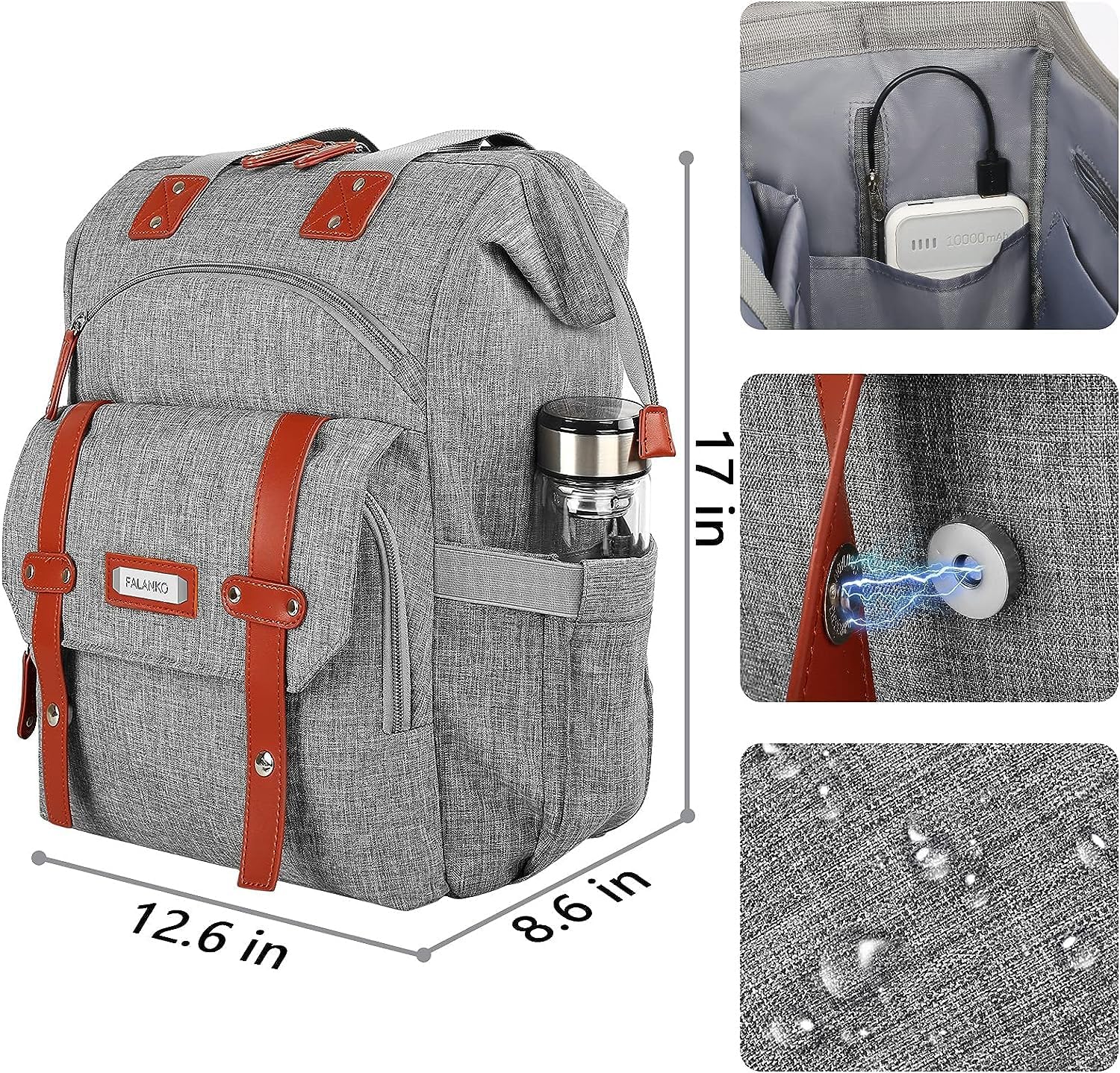 FALANKO Laptop Backpack for Women, Work Doctor Teacher Nurse Wide Open College School Student 17.3 Inch Laptops Bookbag Purse Travel RFID Computer Bag for Men Women Girls Grey