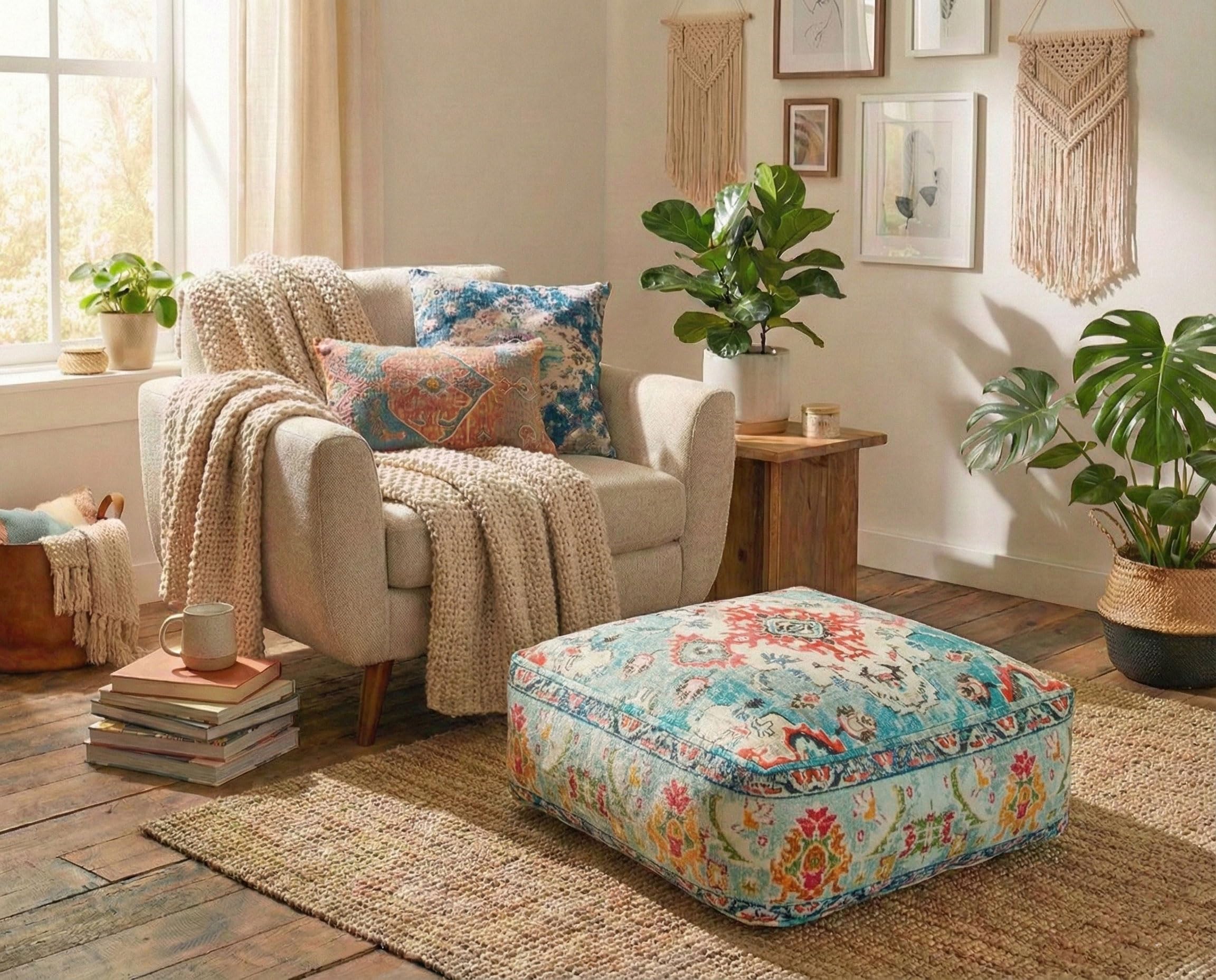 Mandala Life ART Boho Chic Yoga Decor Housse de Coussin de Sol - 60x20 cm - Taie d'oreiller carrée de méditation - Pouf décoratif en Coton imprimé