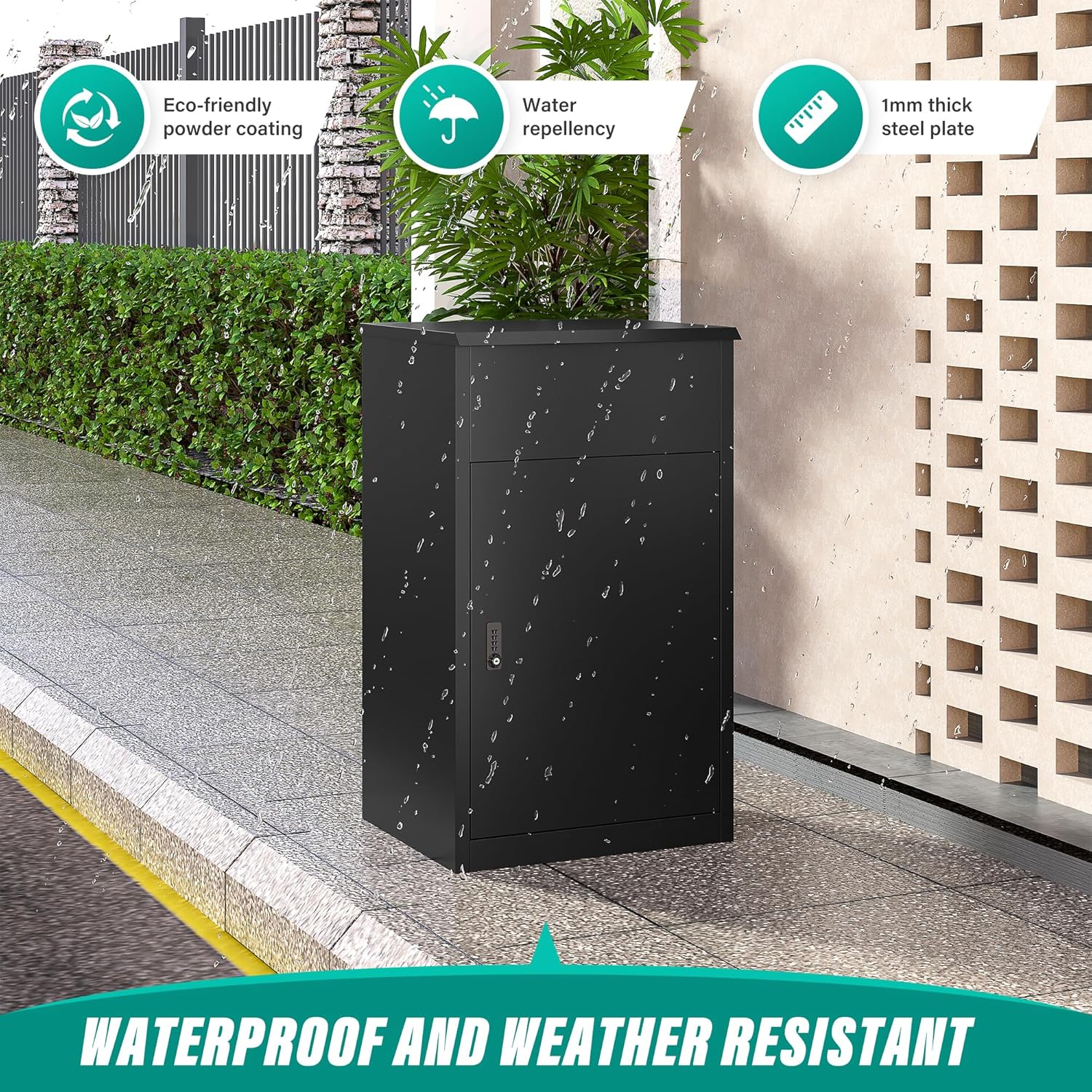 SISESOL Large Package Delivery Box for Outside with Combination Lock,Parcel Drop Boxes with Secure Storage, Anti-Theft Steel Parcel Box, Package Drop Box for Porch, Fence, Curbside (33.5" H)