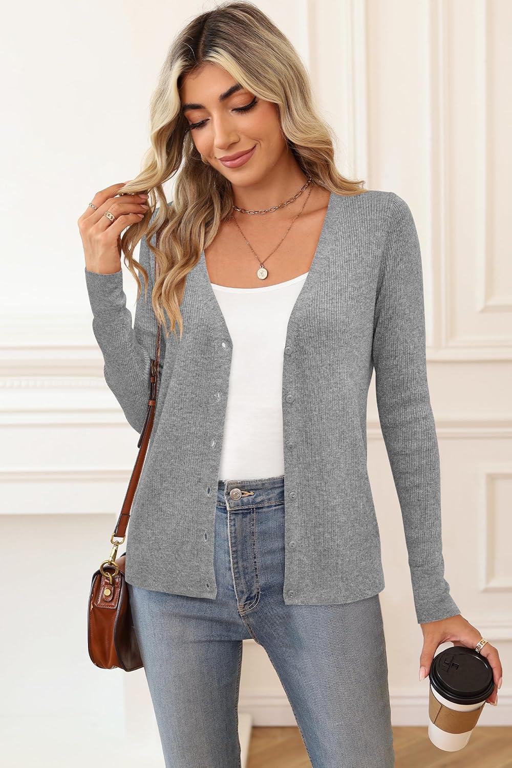 Arach&Cloz Womens Wool Blended Ribbed Cardigan Lightweight Long Sleeve Sweater 2025 Spring Fashion Button Down Knit Top - Image 5