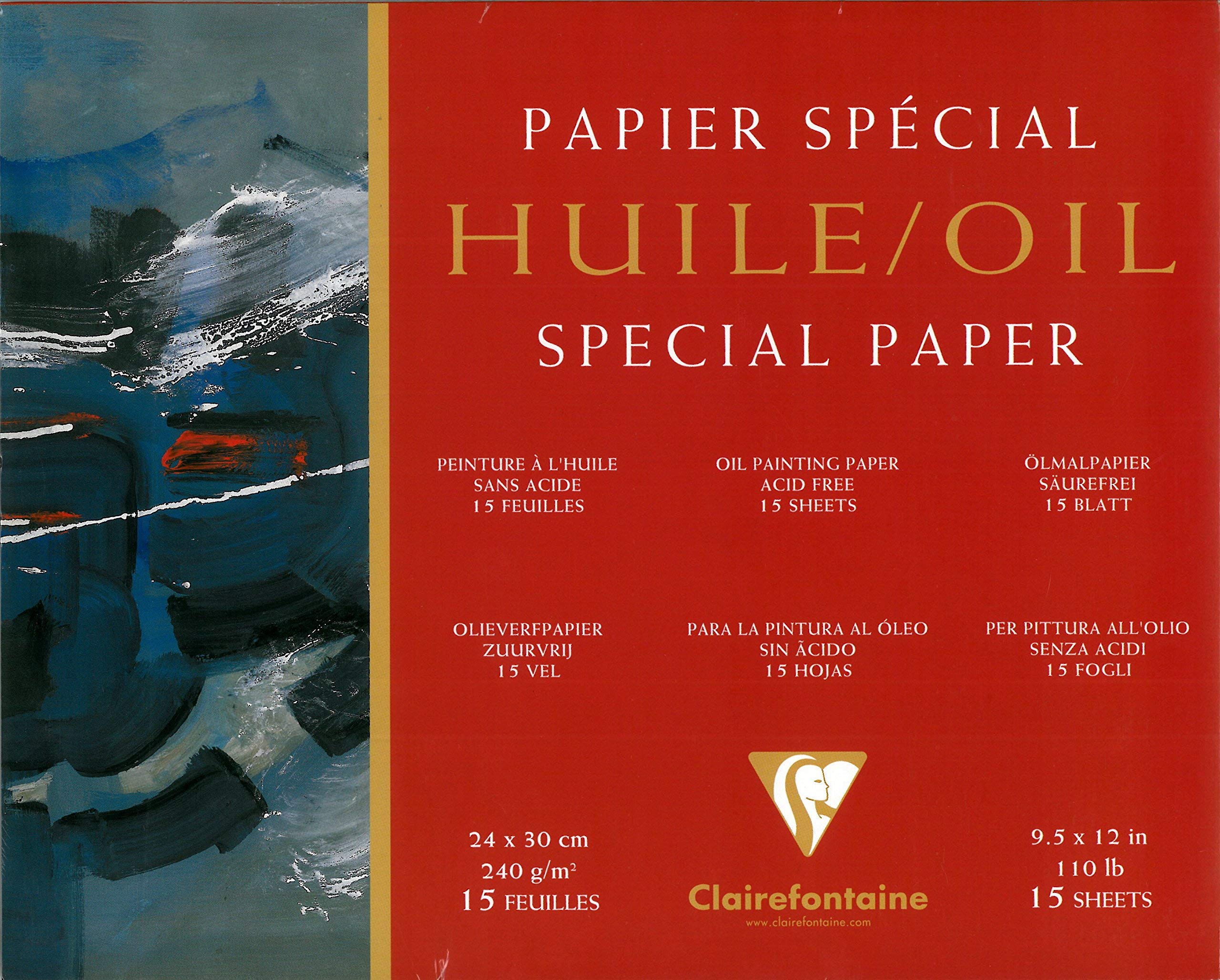 Clairefontaine - Ref 96492C - Oil Paper Pad (15 Sheets) - 24 x 30cm in Size, 240gsm Paper, Acid Free, pH Neutral - Oil Paint Adheres Well to the Light Textured Paper