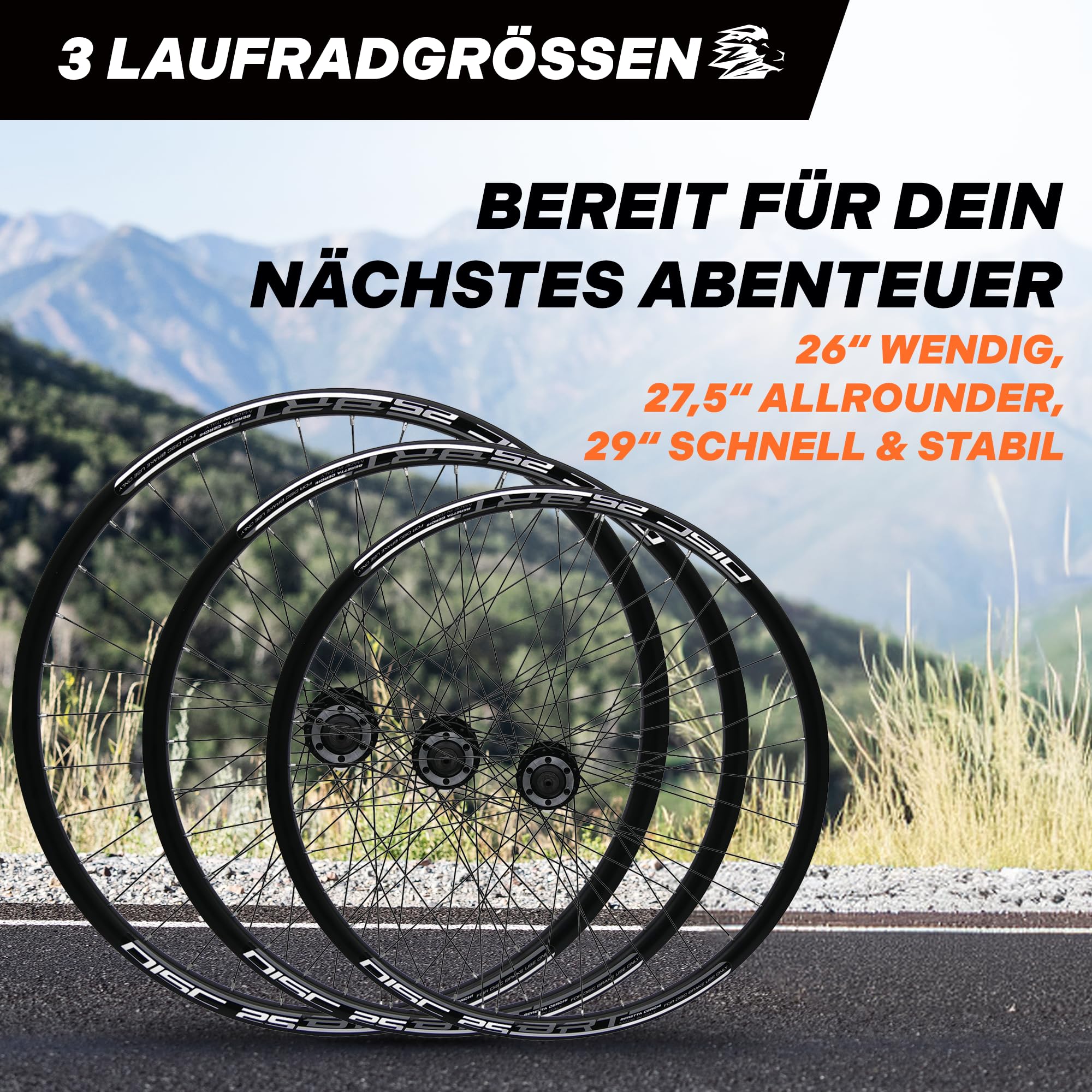 Jante avant de VTT 26" 27,5" 29" - Roue avant pour frein à disque - 6 trous - Jante et moyeu en aluminium - 36 rayons - Noir - Vélo avant pour VTT - Vélo de ville