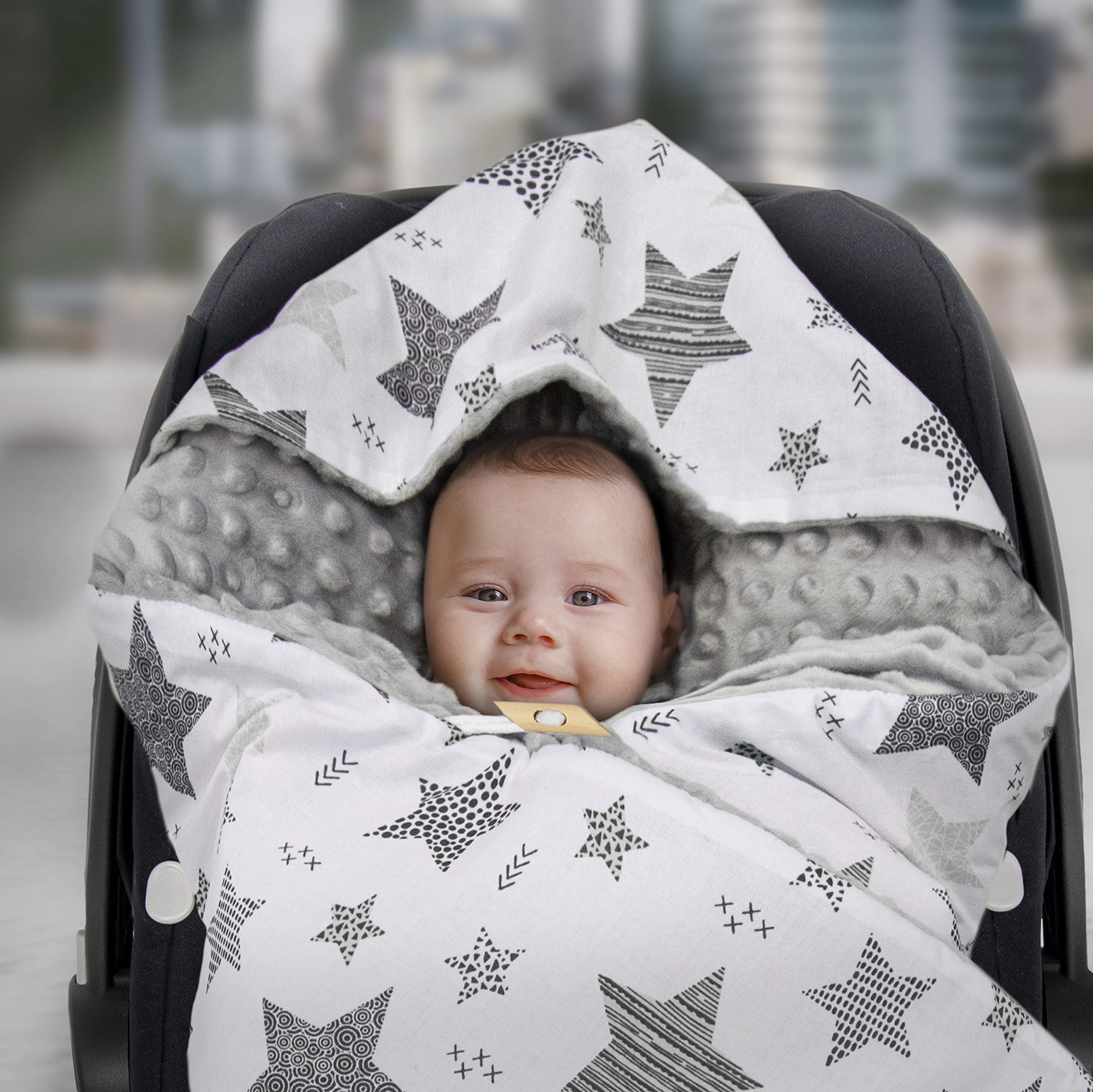 Amilian Einschlagdecke Babyschale - 90x90 cm - Baby Erstausstattung Neugeborene - für Komfort und Sicherheit Ihres Kindes für Buggy Kinderwagen oder Autositz - Sternschnuppe Grau
