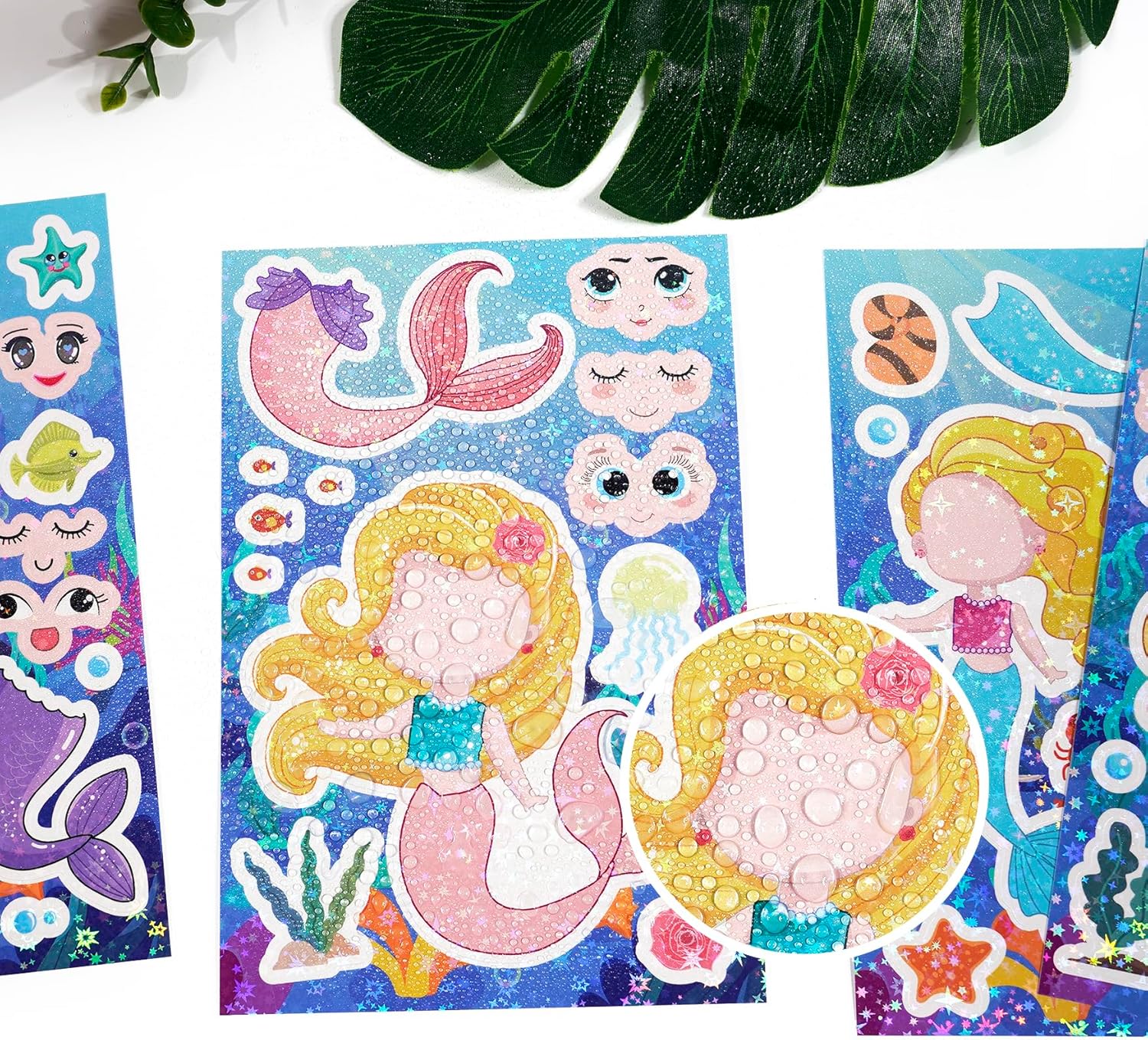 Make-A-Face Stickers for Kids – 8 Sheets in 1 Reusable Waterproof Removable DIY Creative Play Set, Educational Party Favor Gift for Notebook, Travel & Classroom Fun (Mermaid Theme)