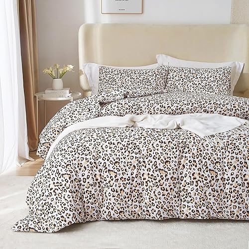 mixinni Black Brown Leopard Print Comforter Set Full Size Women Ultra Soft Wildlife Animal Cheetah Print Comforter Men Abstract Bedding Set with 2 Pillowcases for All Seasons-Full Size
