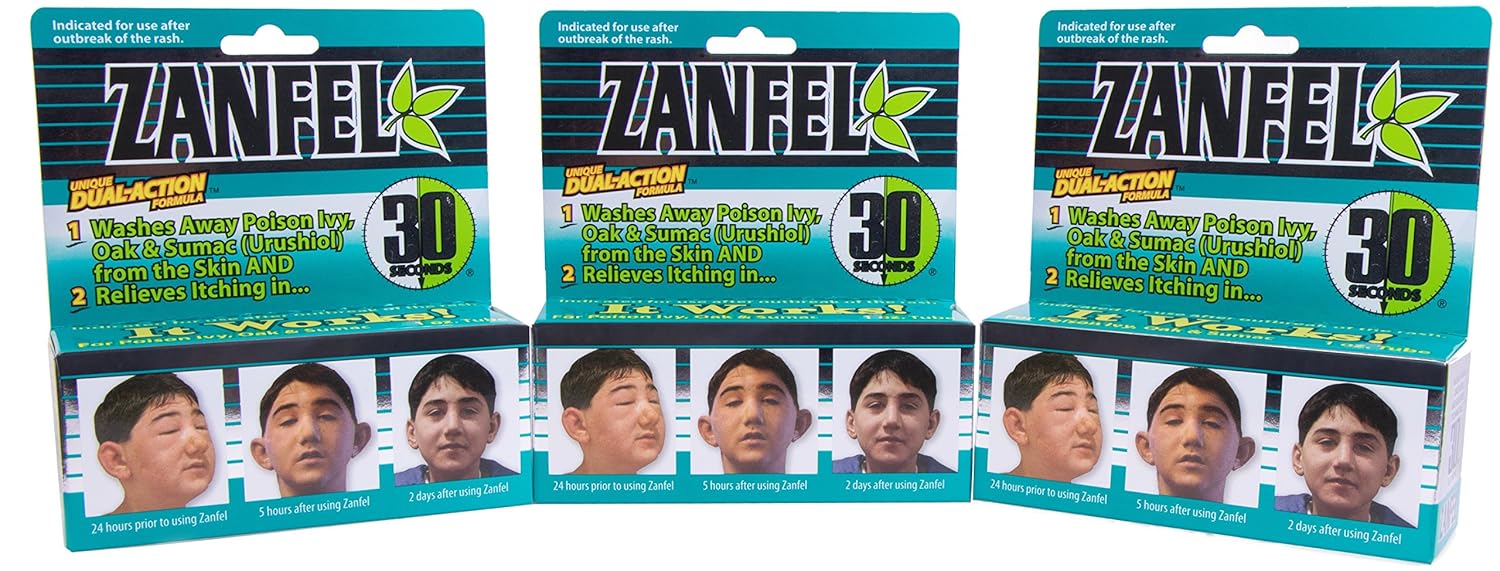 ZANFEL Lavagem de Heras Venenosas, Carvalho e Sumac - Solução Tópica Para Reações Após Exposição (3 Frascos de 855 g)