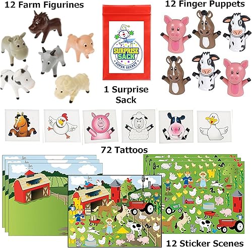 Miniatura 2 de Paquete de recuerdos de fiesta de granja, 108 piezas (12 escenas de calcomanías de granja, 12 figuras de animales de granja, 12 marionetas de dedo