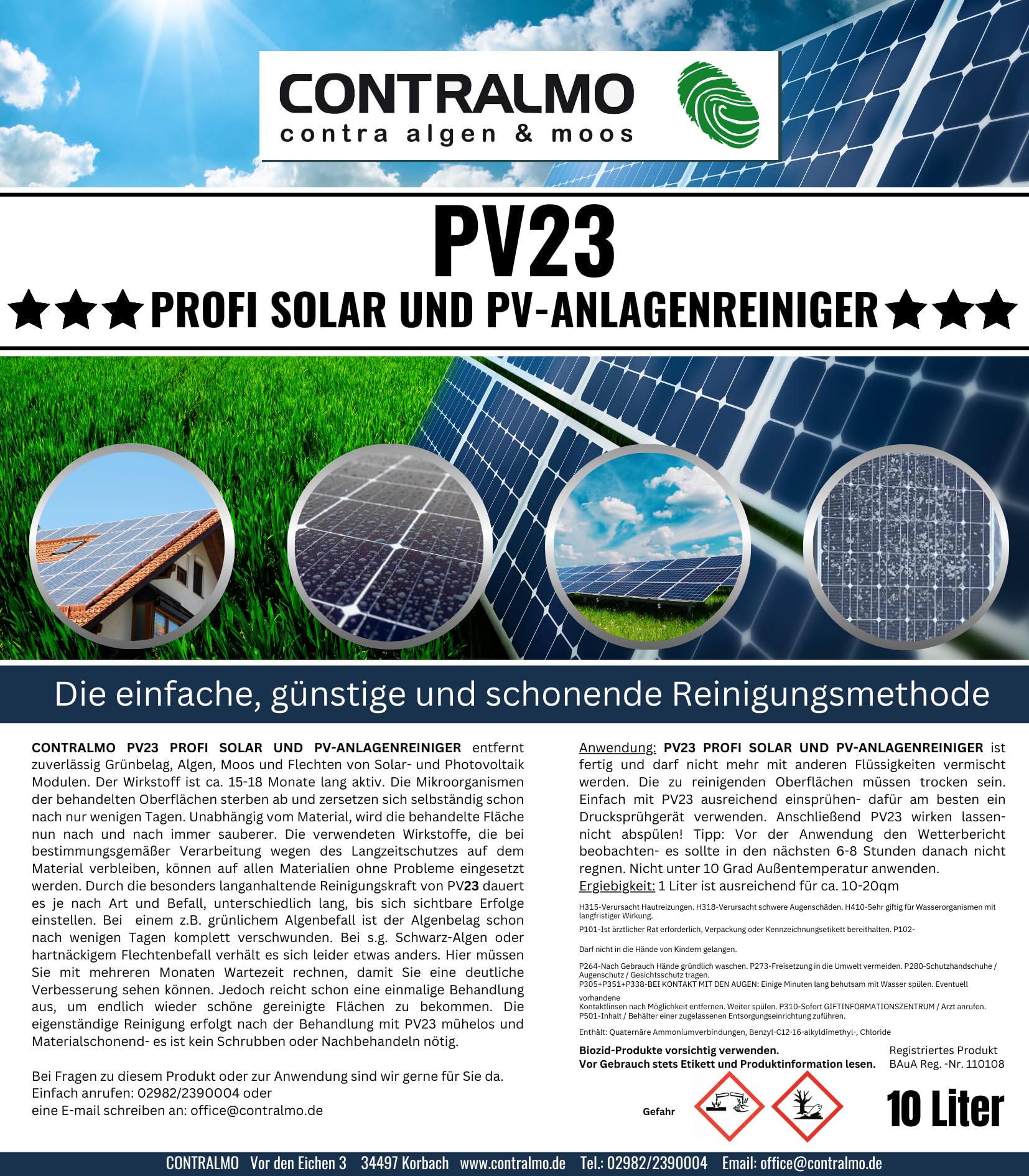 PV23 Profi Solar und PV- Anlagenreiniger | Photovoltaikanlagen Reiniger | Reinigung Solarpanel | kostengünstige Alternative | ohne Nacharbeiten | ideal für Selbermacher |