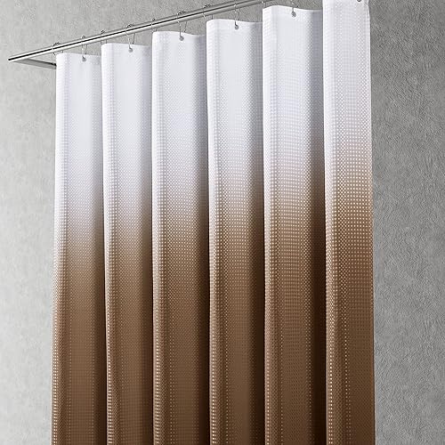 Miniatura 7 de Cortina de ducha de 78 pulgadas de largo, tela texturizada, cortinas de baño marrones, cortinas de poliéster degradado para baño, cortina de ducha