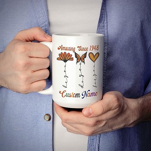 Miniatura 6 de Regalo personalizado de cumpleaños 75 para ella, mujeres, mamá, hermana, mejor amiga, abuela, taza de mariposa con nombre personalizado, taza de
