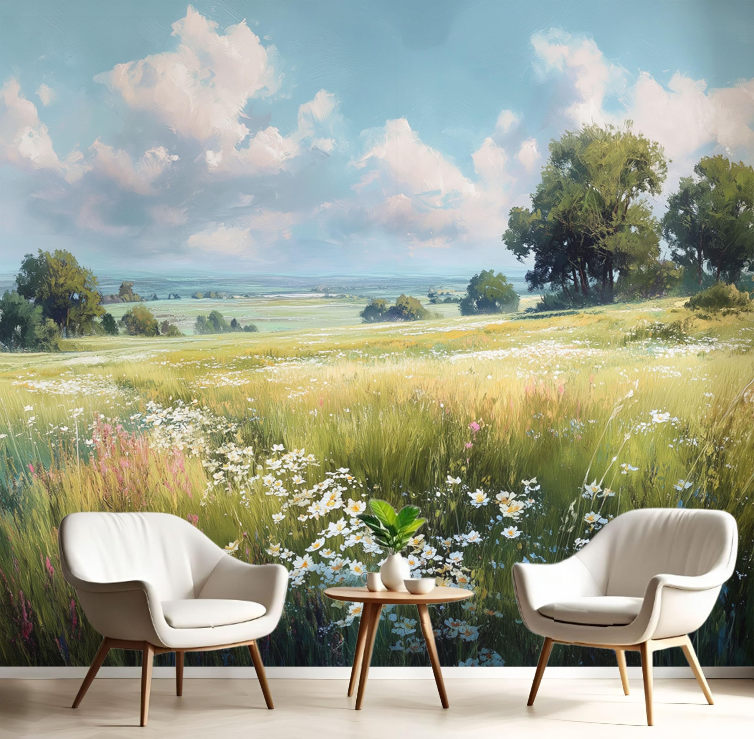 Papier peint panoramique 3D vert sauge grand poster mural salon