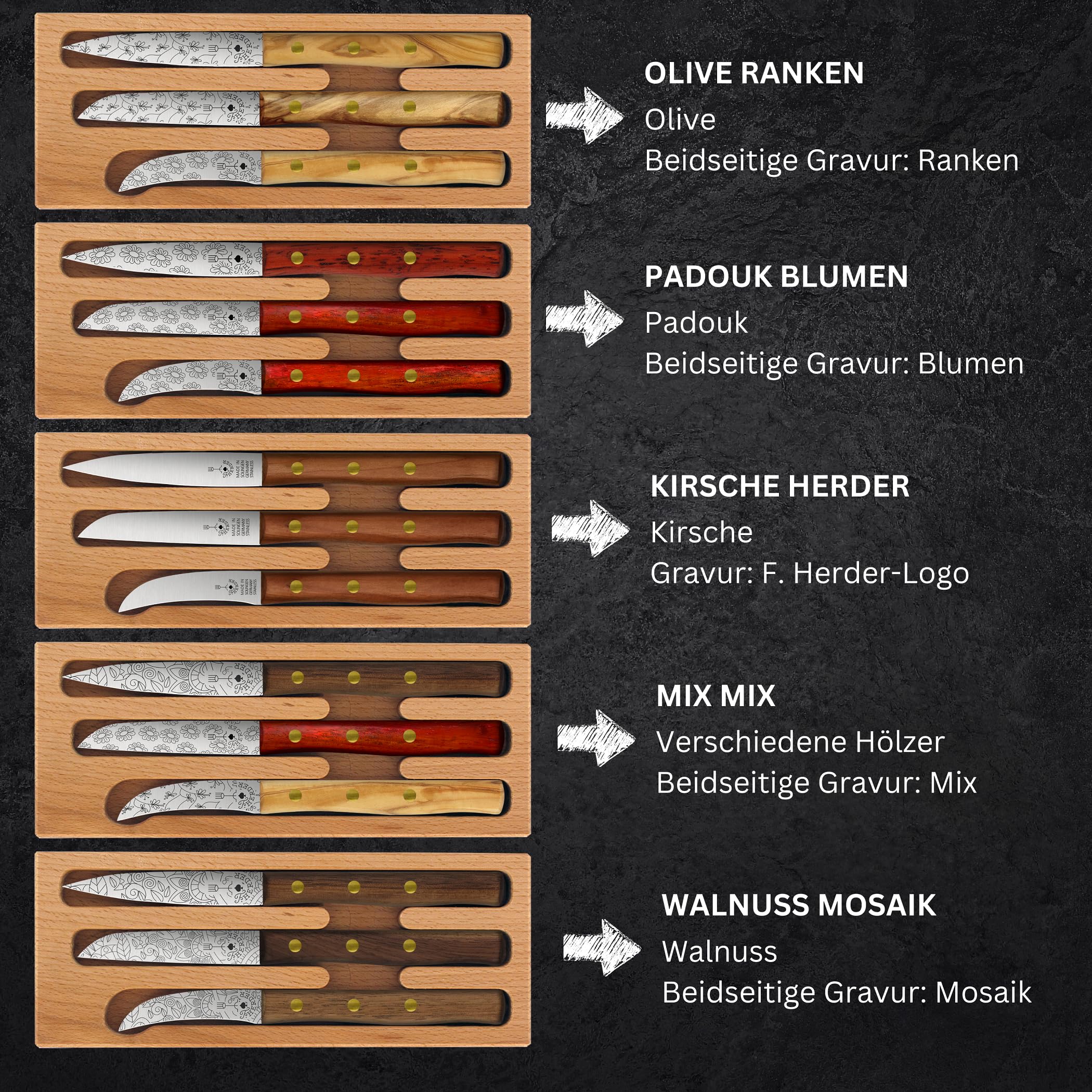 Premium Gemüsemesser - Extra Scharf, Allzweckmesser, Kirsche, Solingen, Schälmesser, Küchenmesser, Kneipchen, edler Holzgriff, Rostfrei, besonderes Geschenk