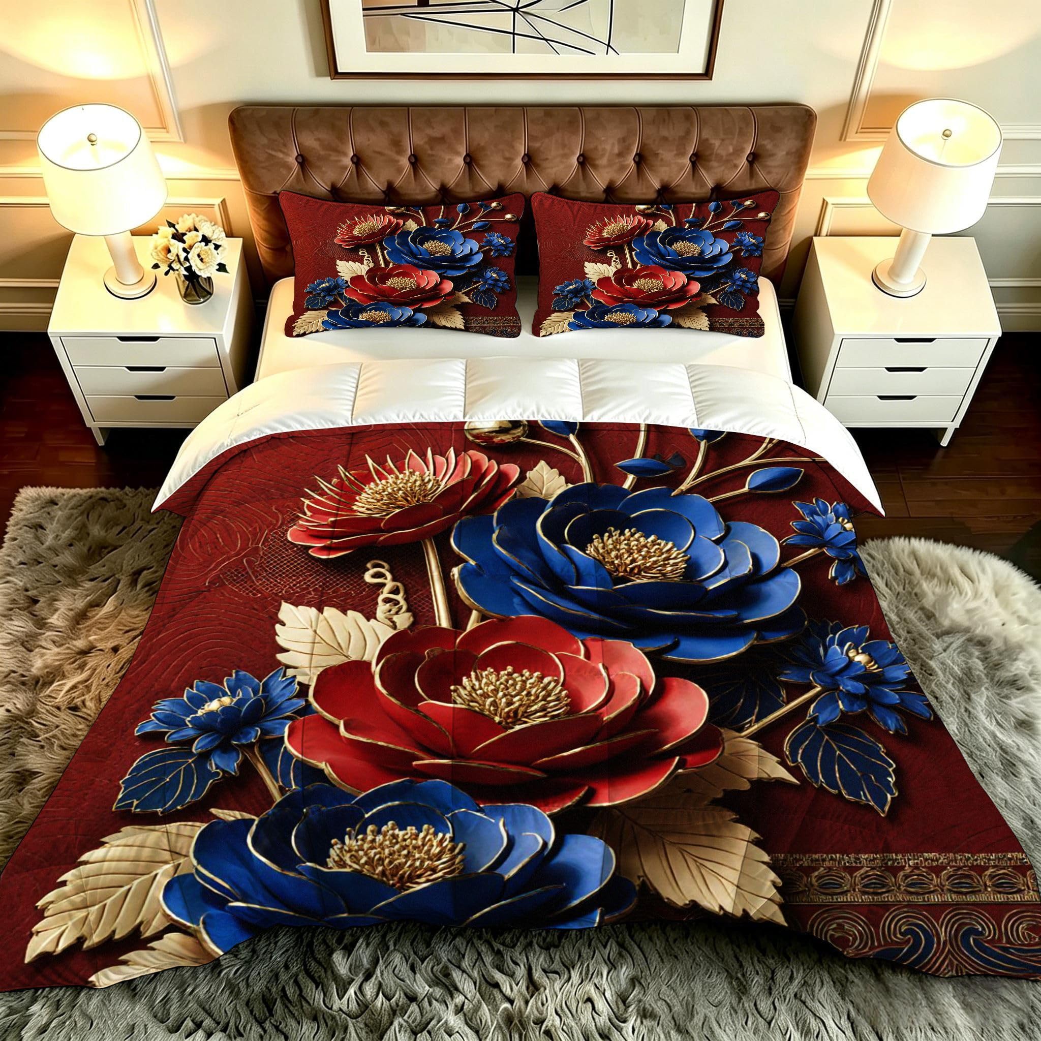 Edredón Cama 105, 200x200 cm, Peonías Rojas, CQ1234