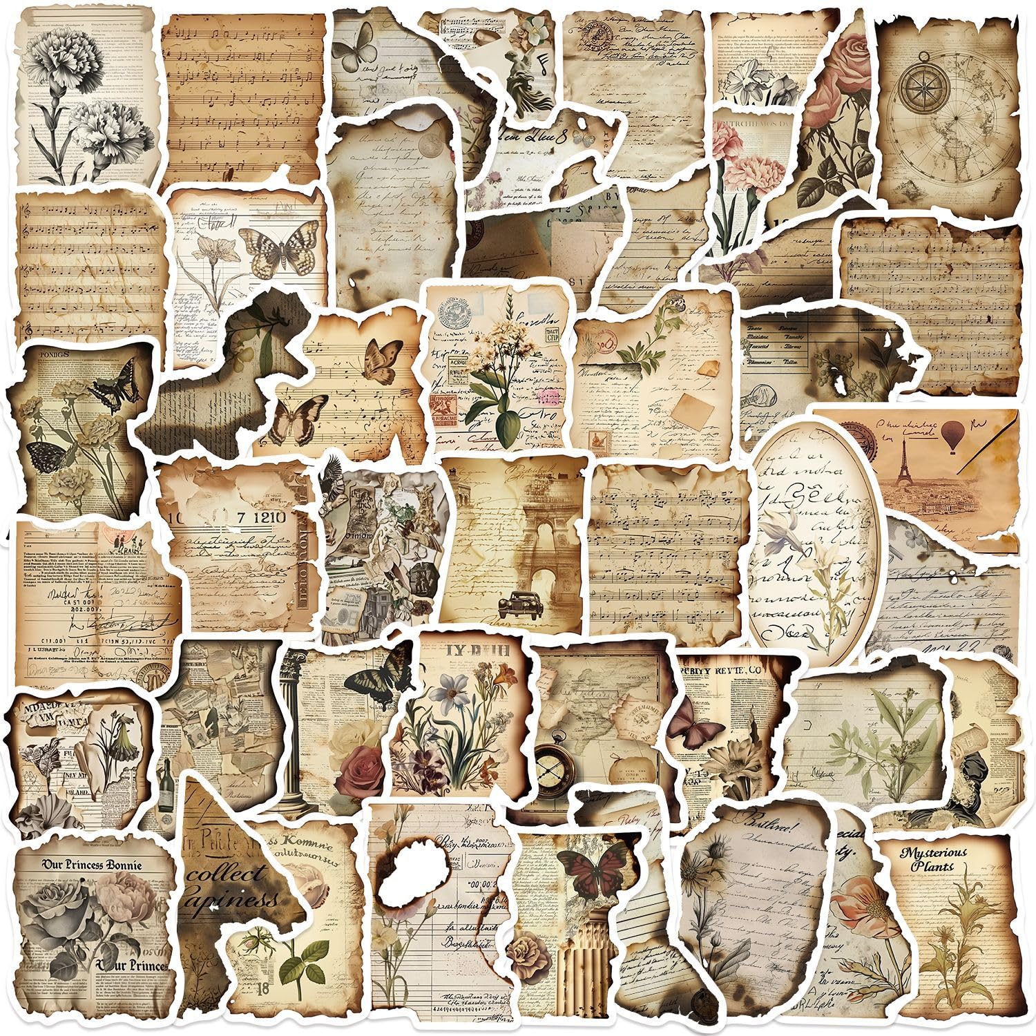 Bric Dodo 50 Pcs Vintage Stickers Laptop Car Scrapbook Phone Skateboard Suitcase Luggage Bike Cottagecore Retro Vinyl Waterproof Aesthetic Personalised Stickers For Adults
