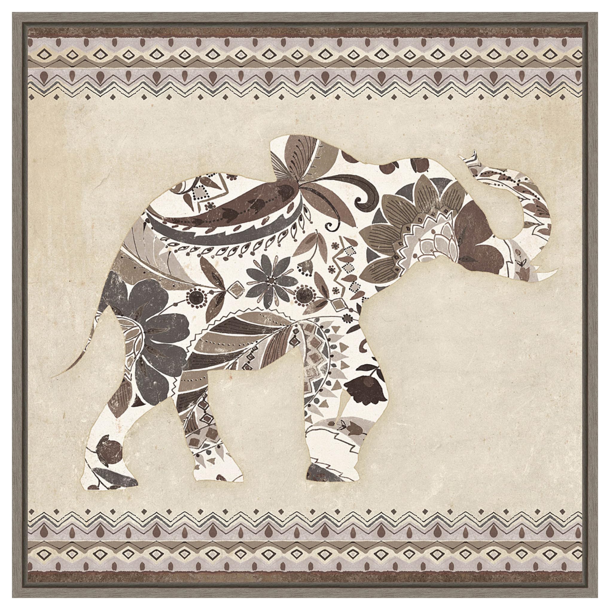 Amanti Art Framed Canvas Wall Art 30x30 Boho Elephant I Neutral by Wild Apple Portfolio, Framed Wall Art Canvas, Animals Artwork, Country Rustic Decor, Large Poster Painting for Living Room, Bedroom,