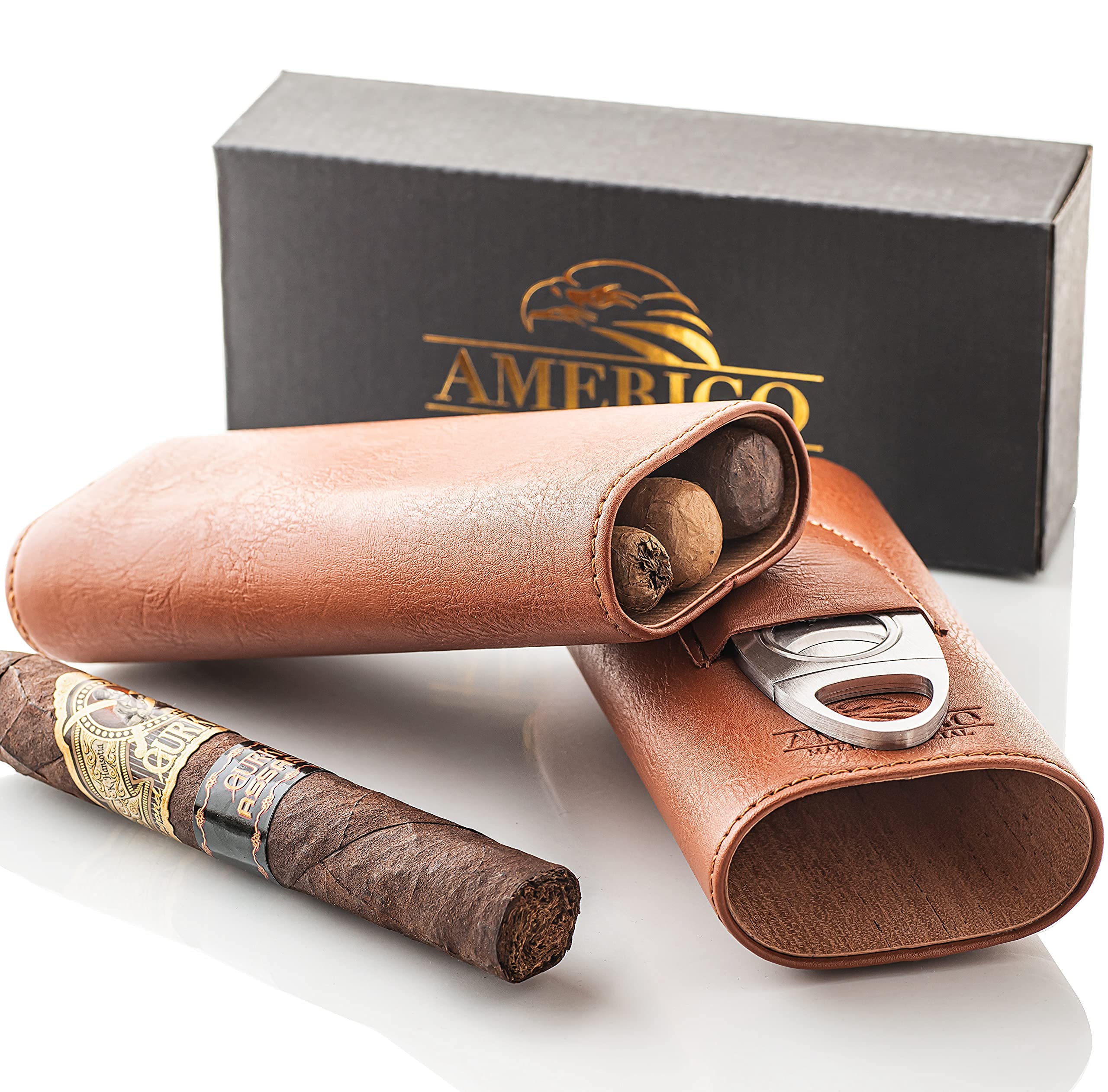 Luxury Cigar Case by Amerigo 3 Finger Cigar Humidor for Cuban Cigars