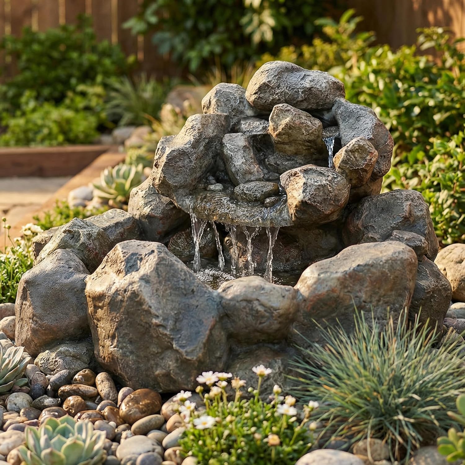 Sunnydaze Rocky Ravine Electric Water Fountain - 18-Inch Outdoor Water Feature with Submersible Pump - for Garden, Patio, Deck