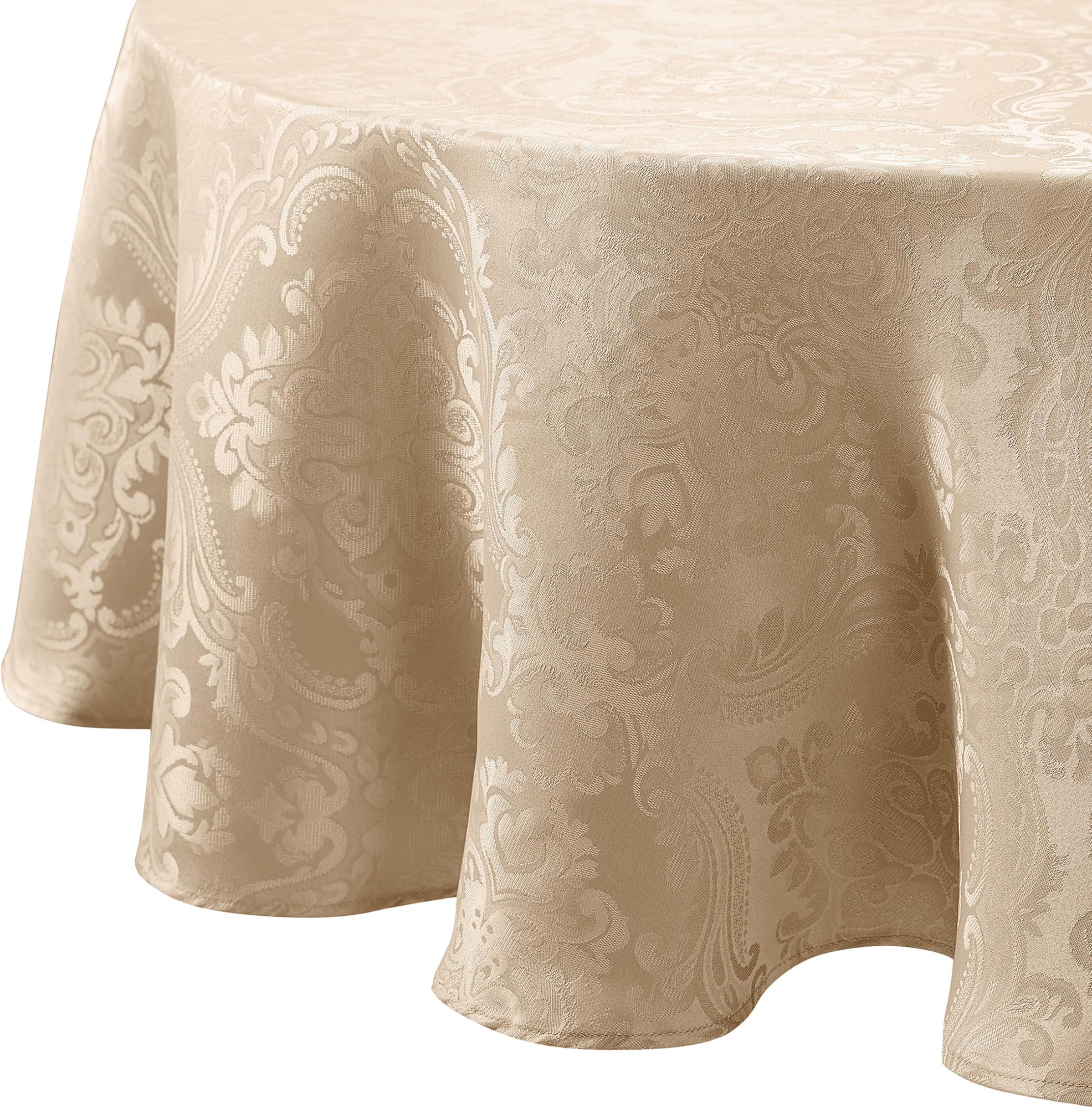 Elrene Home Fashions Caiden Elegance Damask Fabric Tablecloth, 60" x 84" Oval, Taupe