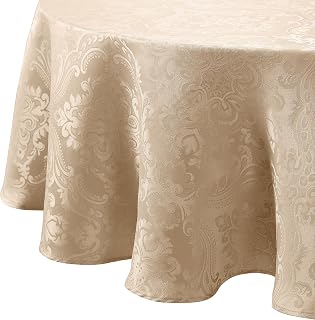Caiden Elegance Damask Tablecloth, Taupe - 70" W x 70" L Round