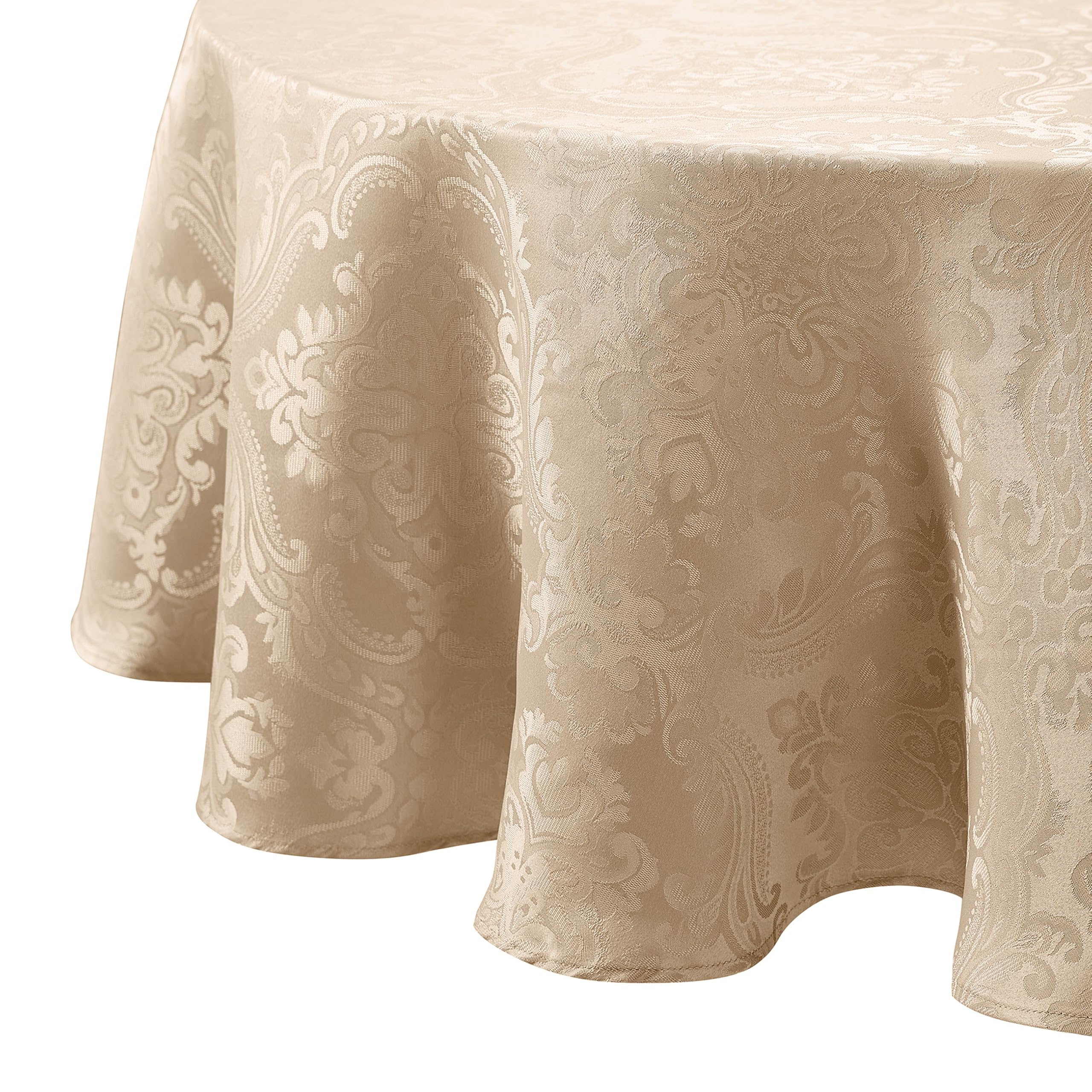 Elrene Home Fashions Caiden Elegance Damask Waterproof, Stain & Wrinkle Resistant Fabric Tablecloth, 90" Round, Taupe