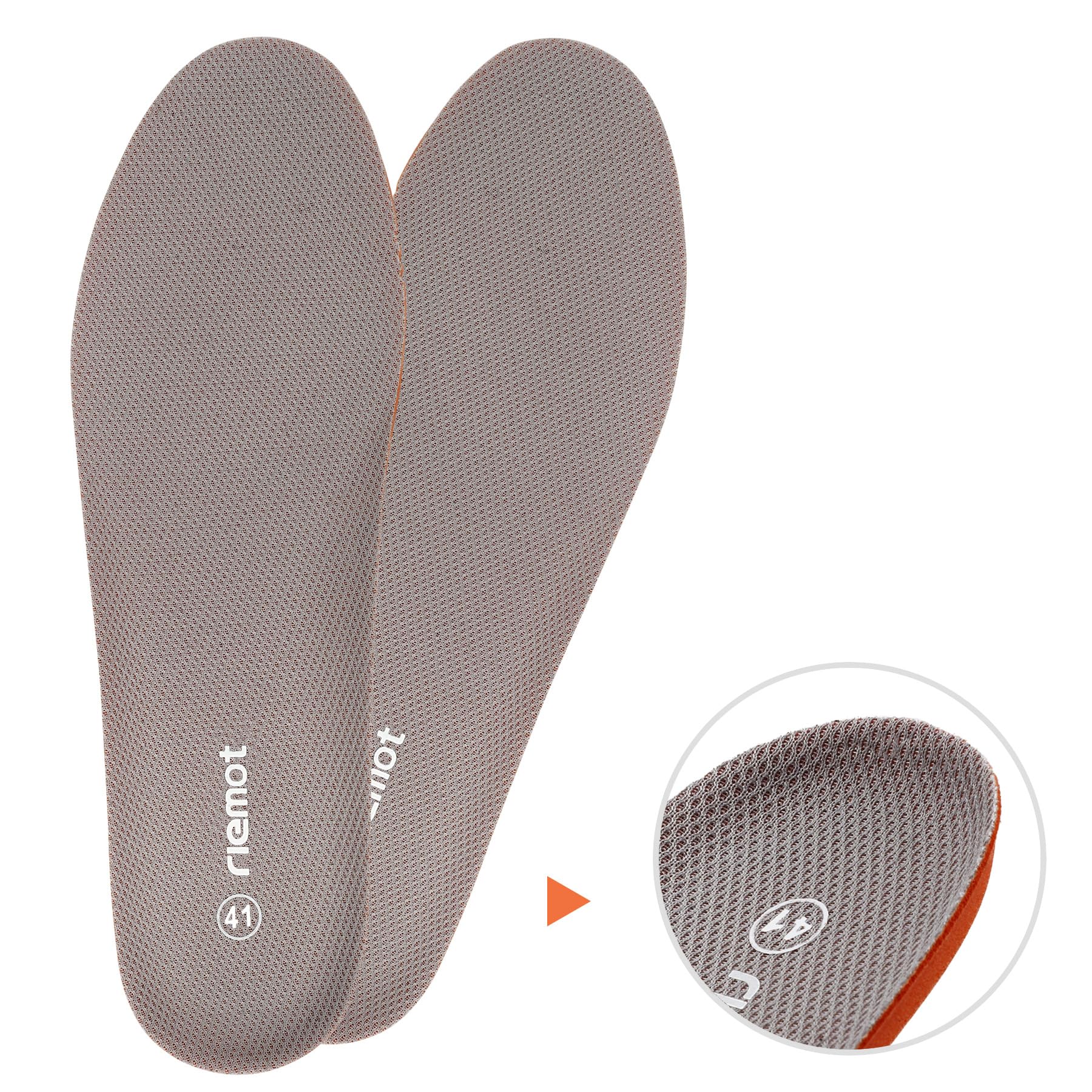 riemot Solette Scarpe Uomo Donna,Solette Sportive per Assorbimento Degli Urti e Ammortizzazione,Solette Memory Foam Supporto Arco Suole Scarpe,Inserti per Scarpe Traspirante di Ricambio,Grigio,42 EU