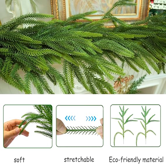 2 Pcs 6 Ft Christmas Garland Real Touch Norfolk Pine Garland Christmas Decorations Faux Realistic Winter Pine Garlands for Mantle, Table, Stairs, Doorframe, Fireplace Indoor Outdoor Holiday Xmas Decor