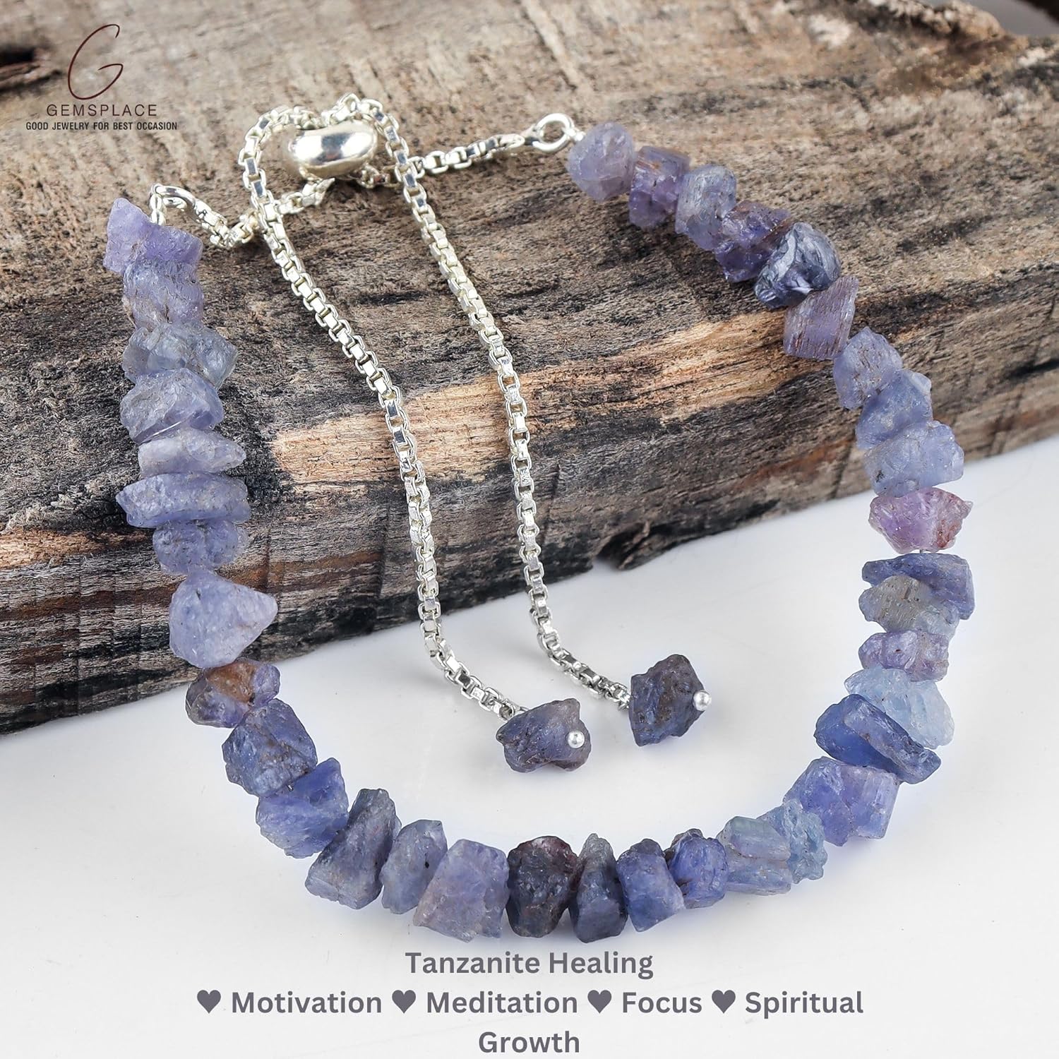 Natural Tanzanite Raw Bolo Bracelet, Rough Stones, Silver Plated, Chakra Healing Crystals, December Birthstone, Adjustable Slider, Weight Approx 50 to 60 Carats Stone Size Approx 5 to 10 mm - Image 6