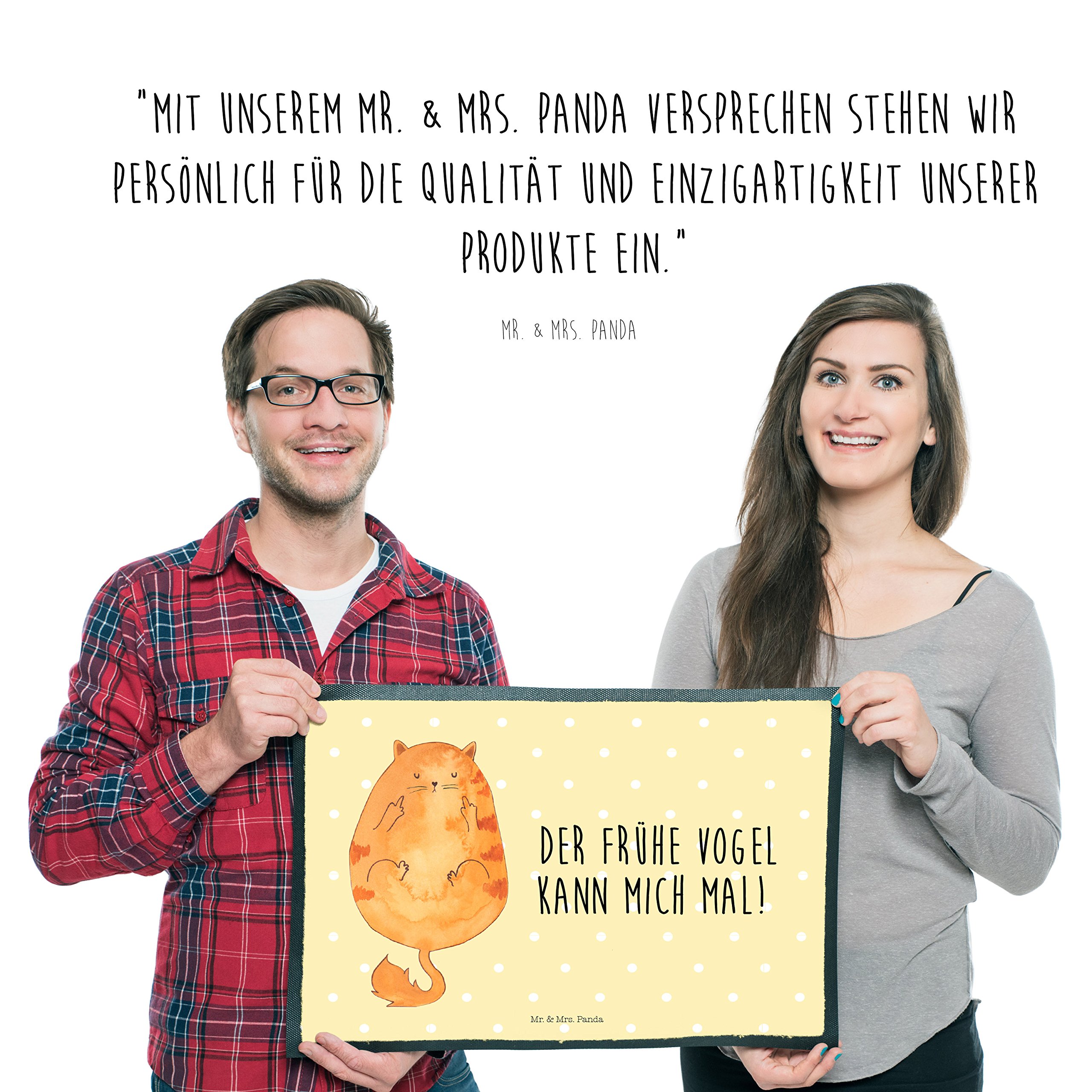 Mr. & Mrs. Panda 50 x 75 cm Fußmatte Katze Frühaufsteher - Geschenk, Kater, Türvorleger, Katzenliebhaber, Katzenmotiv, Fußmatten, Fußmatte waschbar,