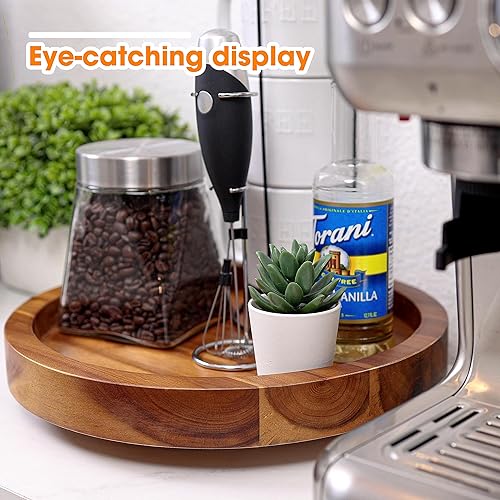 Miniatura 5 de Organizador Lazy Susan de madera de acacia de 10 pulgadas para gabinete, tocadiscos redondos Lazy Susans para encimera, contenedor giratorio de