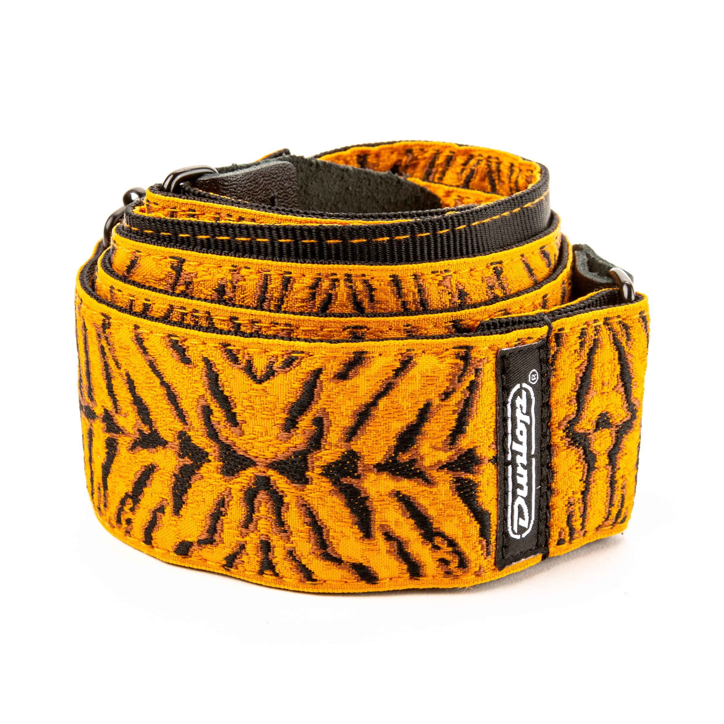 DUNLOP - Correa Jacquard Tyger Eye para guitarra y bajo, diseño de radio plano, muelle de baja tensión, color negro y naranja (D6723)