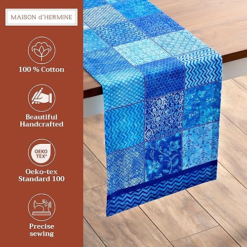 Miniatura 2 de Maison d' Hermine - Camino de mesa 100% de algodón, decorativo, para el hogar, boda, fiesta, bufé y campamento, amor índigo (una capa),