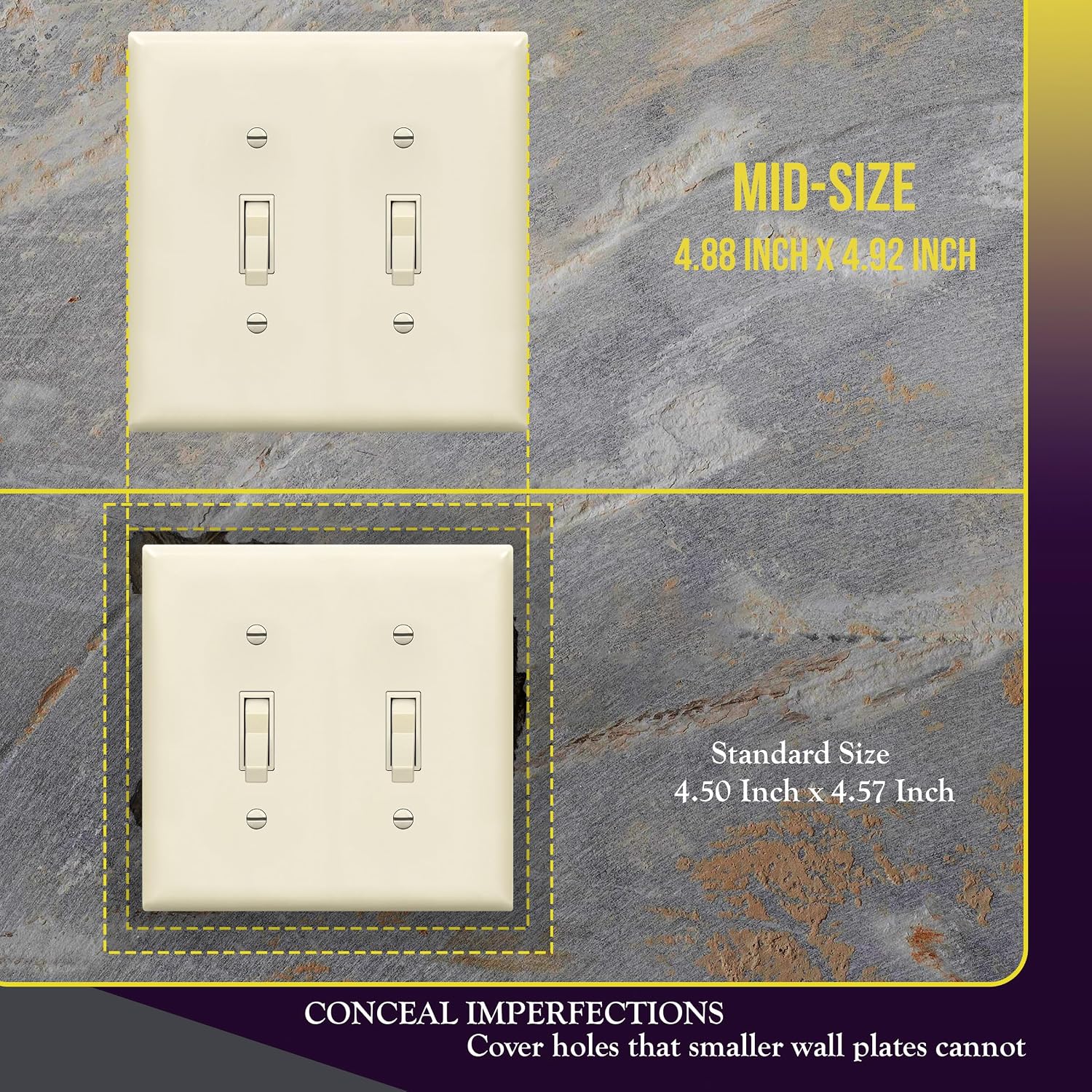 ENERLITES Mid-Size Double Toggle Light Switch Cover Plate, Light Almond image 2