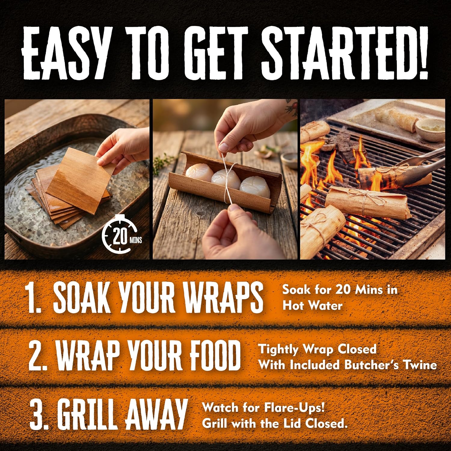 Cedar Cooking Wraps, 6 x 6 inches, 10 Wraps with Butcher Twine