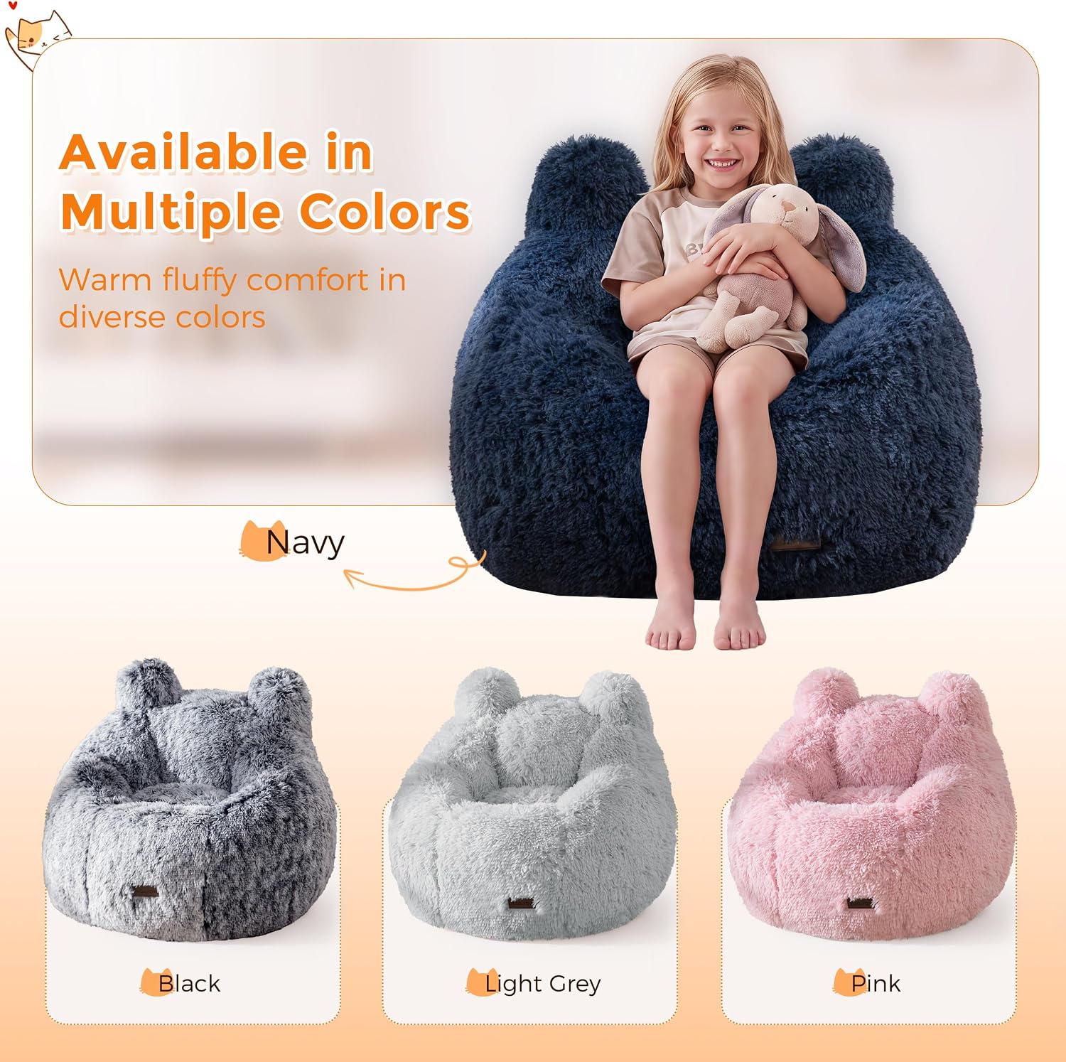 MAXYOYO Kids Bean Bag Chair, Cute Design Kids Floor Lounge Sofa, Navy