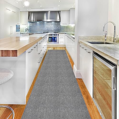 Miniatura 13 de Ottomanson - Tapete antideslizante alargado para interiores y exteriores, diseño de color liso, base de goma, para pasillo, cocina, sala de estar,