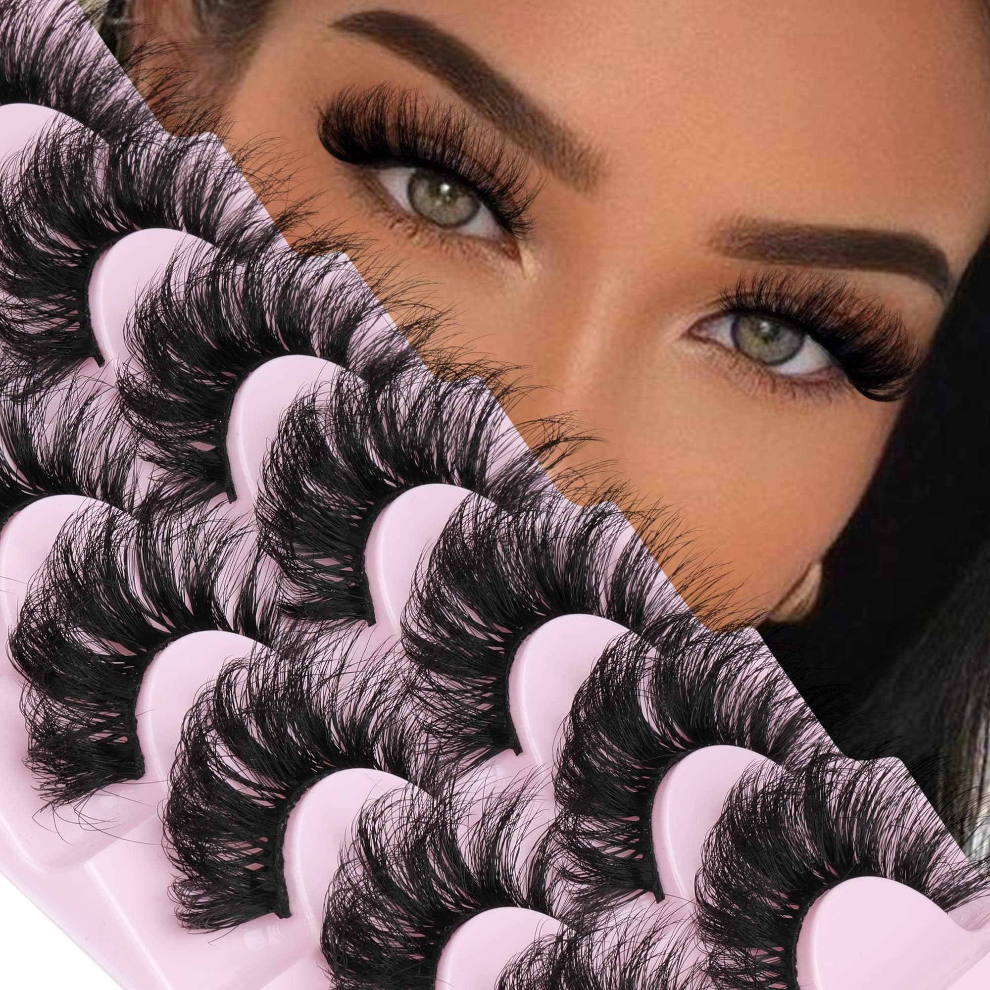 JIMIREFaux Mink Lashes Fluffy Dramatic False Eyelashes Volume 6D Wispy Faux Mink Lashes Crossed 18MM Fake Lashes Look