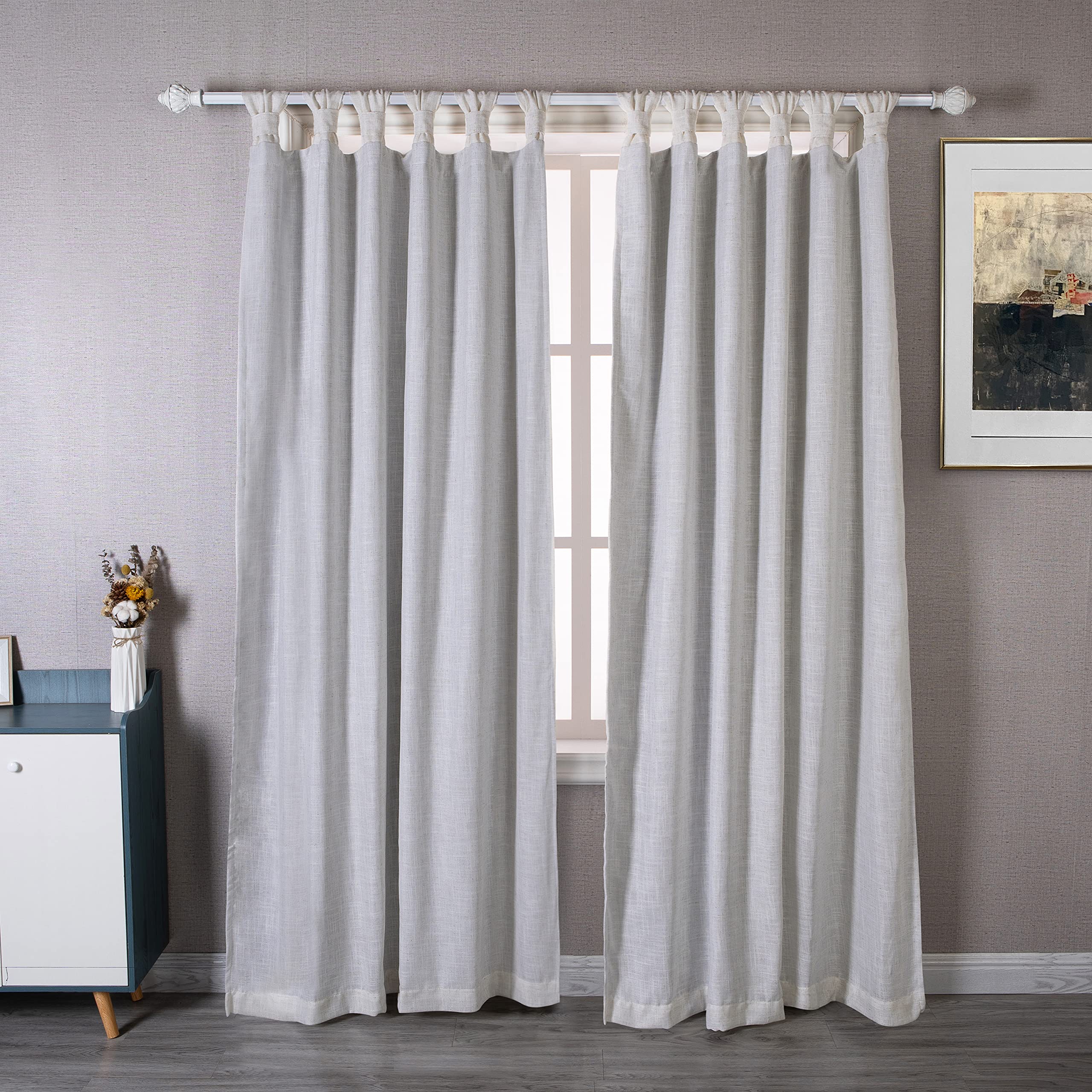 DriftAway Twist Tab Linen Textured Lined Thermal Insulated Blackout Linen Curtains Solid Farmhouse and Modern Rustic Curtains for Living Room Bedroom 2 Panels 52 Inch by 84 Inch Ivory