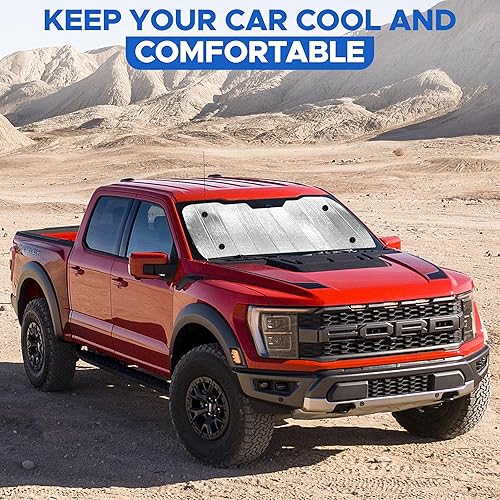 Miniatura 24 de EcoNour Parasol para parabrisas de automóvil de acordeón, doble visera plegable con 4 ventosas, parasol reflectante para parabrisas de automóvil