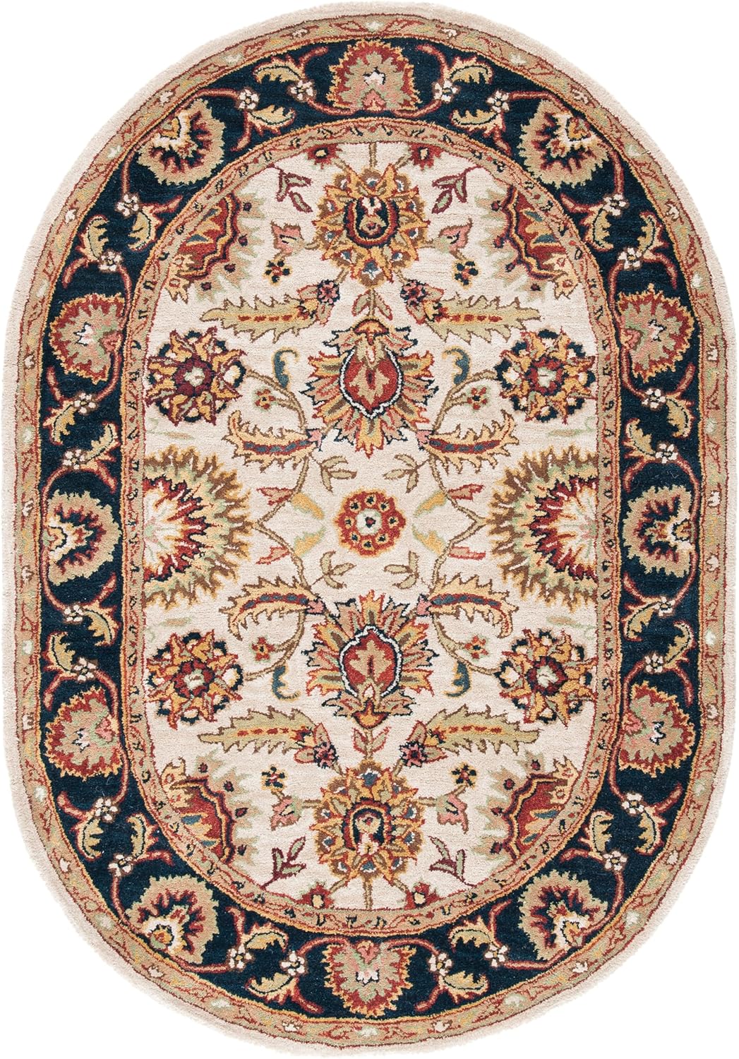 SAFAVIEH Classic Collection 4'6" x 6'6" Oval Ivory / Navy CL359E Handmade Traditional Oriental Premium Wool Area Rug