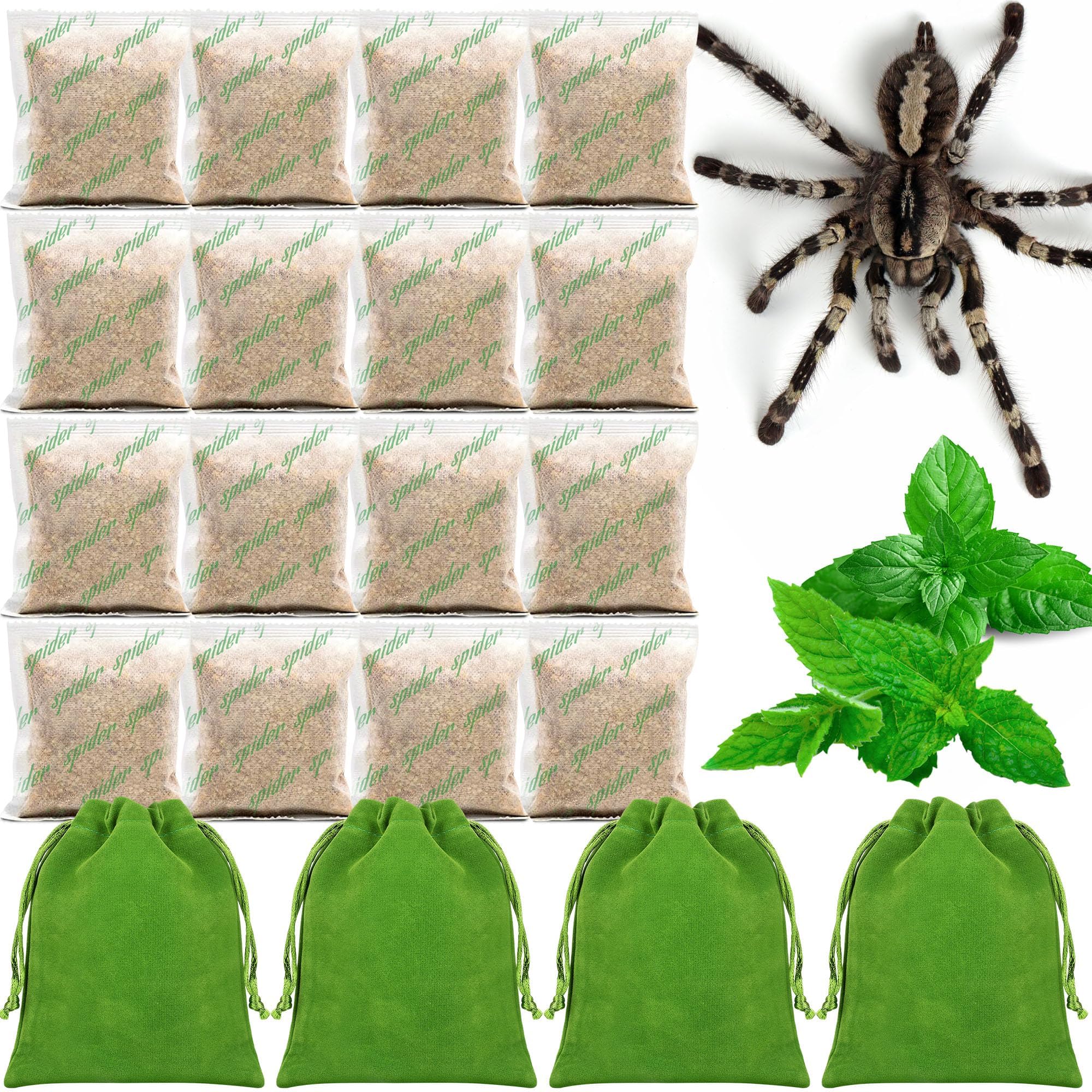 16 Pcs Peppermint Oil Spider Repellent, Spider Deterrent with Textile Pouch for Easy to Hanging, Natural Pest Repellent for, Spider, Bee, Wasp, Mosquitoes