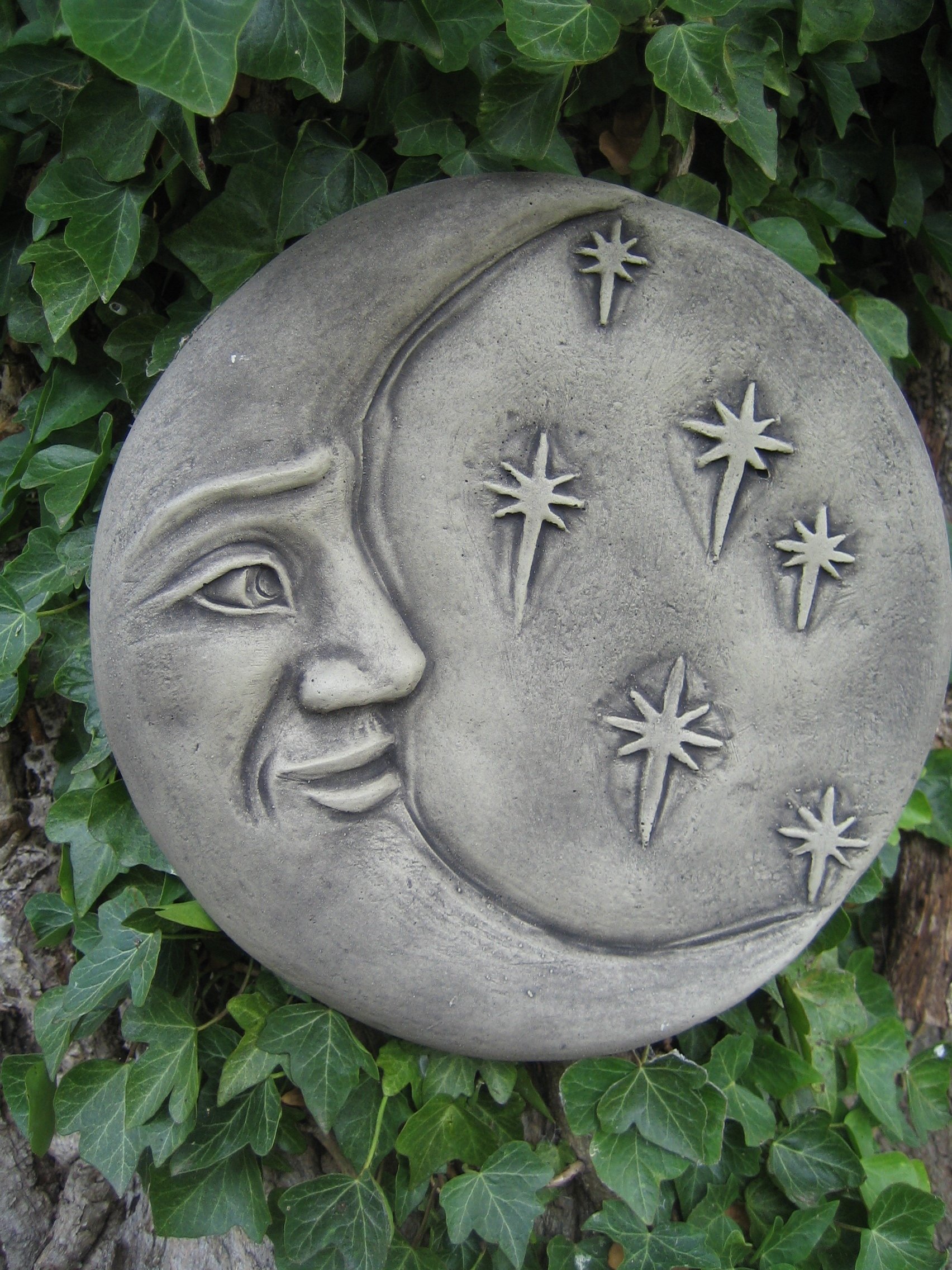 neilsstonecraft Moon and stars wall plaque stone garden ornament