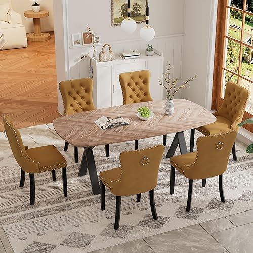 RGZ 71" Mid Century Wood Oval Dining Table Set for
