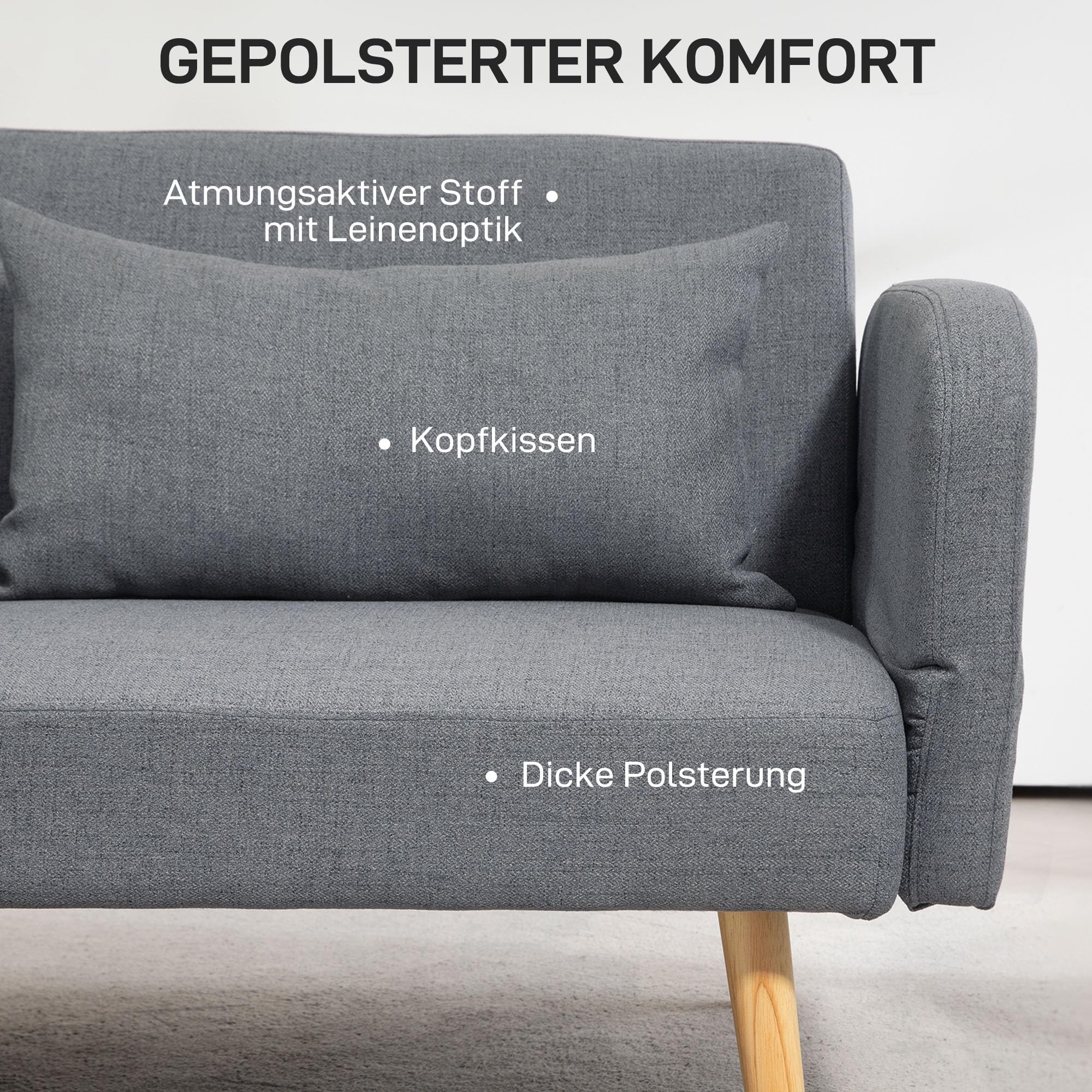 HOMCOM Schlafsofa 3-Sitzer-Sofa mit Bettfunktion 170 x 83 x 80 cm Grau